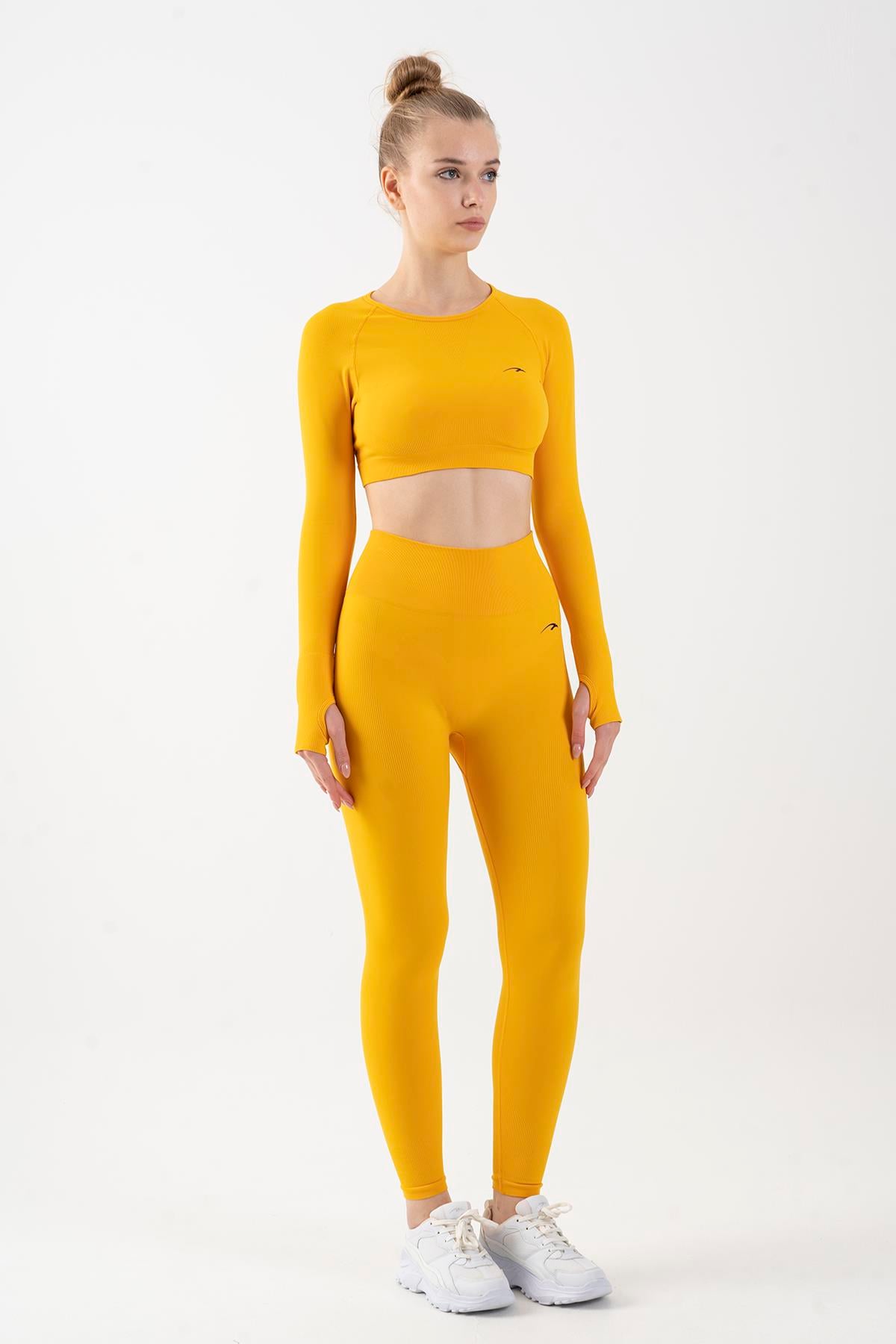 Maraton Active SlimFit Kadın Bisiklet Yaka  Uzun Kol Training Crop Top 816005