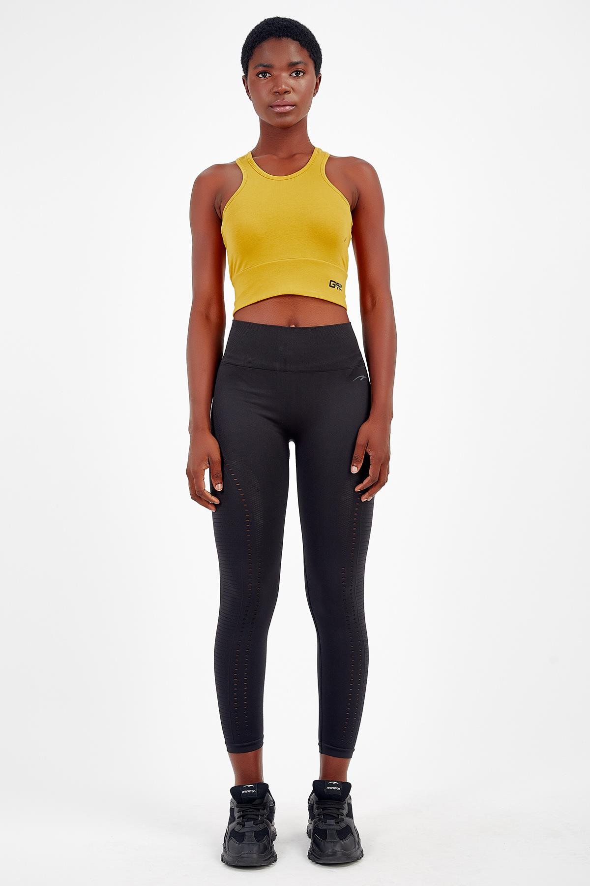 Maraton Active SlimFit Kadın Bisiklet Yaka  Kolsuz Gym Sarı Bra 17499