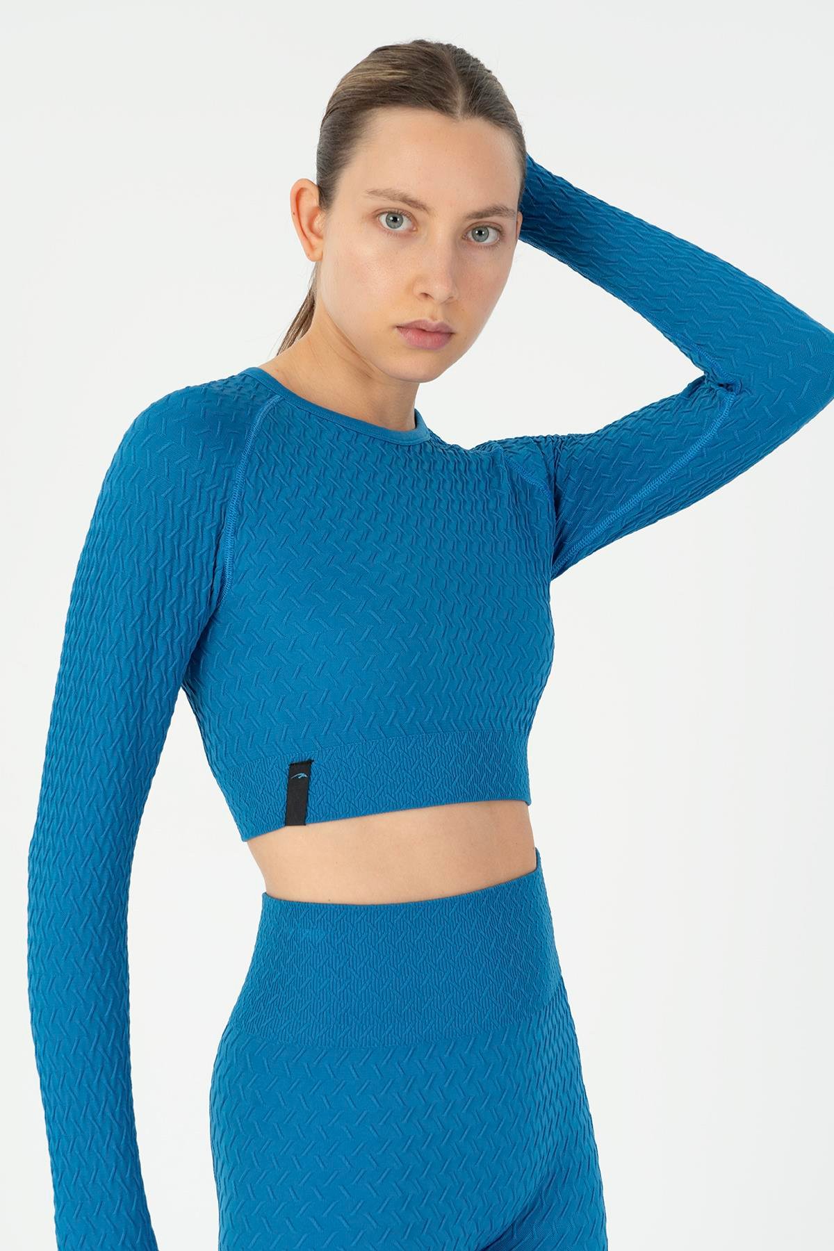 Maraton Active SlimFit Kadın Bisiklet Yaka  Reglan Kol Koşu  Crop Top 816026