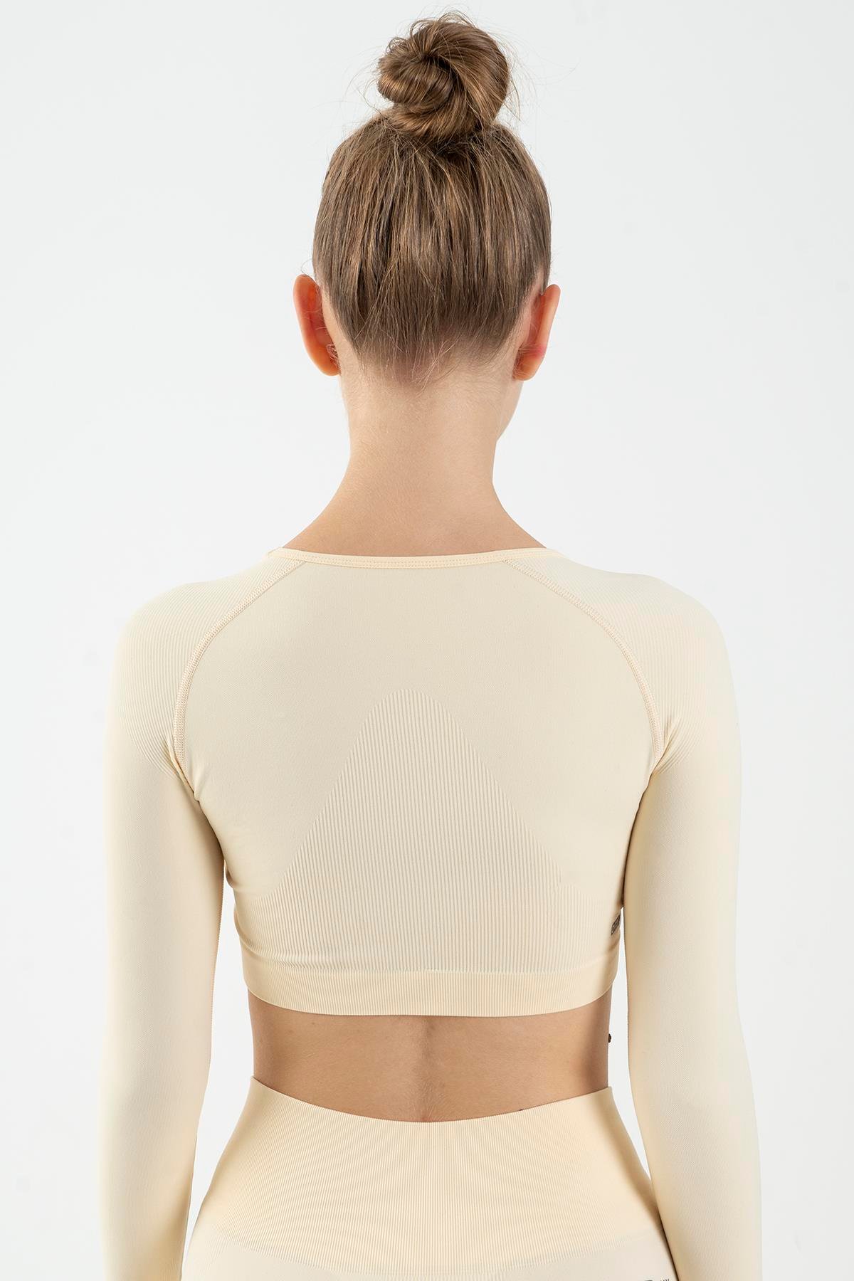 Maraton Active SlimFit Kadın Bisiklet Yaka  Uzun Kol Training Crop Top 816005