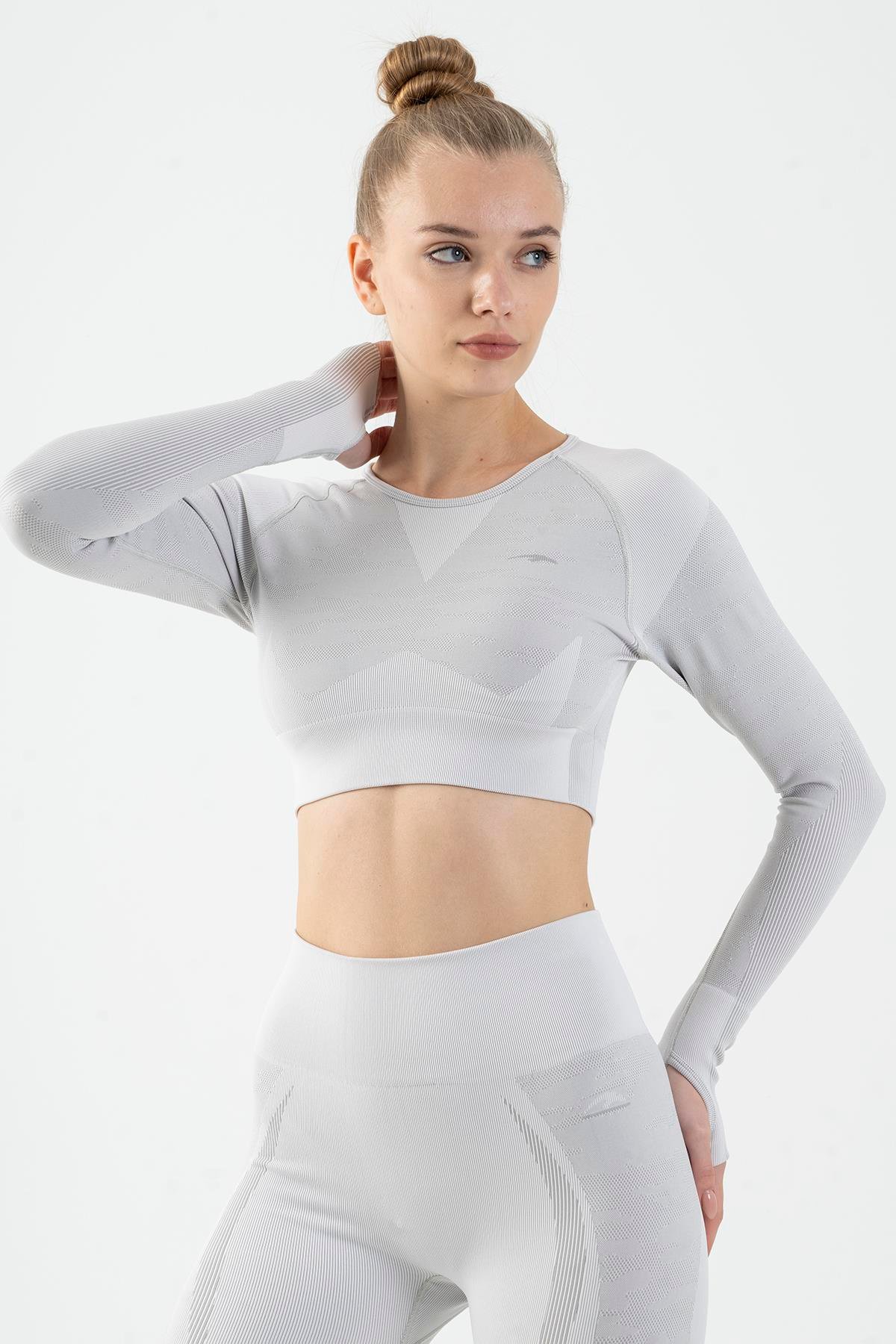 Maraton Active SlimFit Kadın Bisiklet Yaka  Uzun Kol Fitness Crop Top 816013