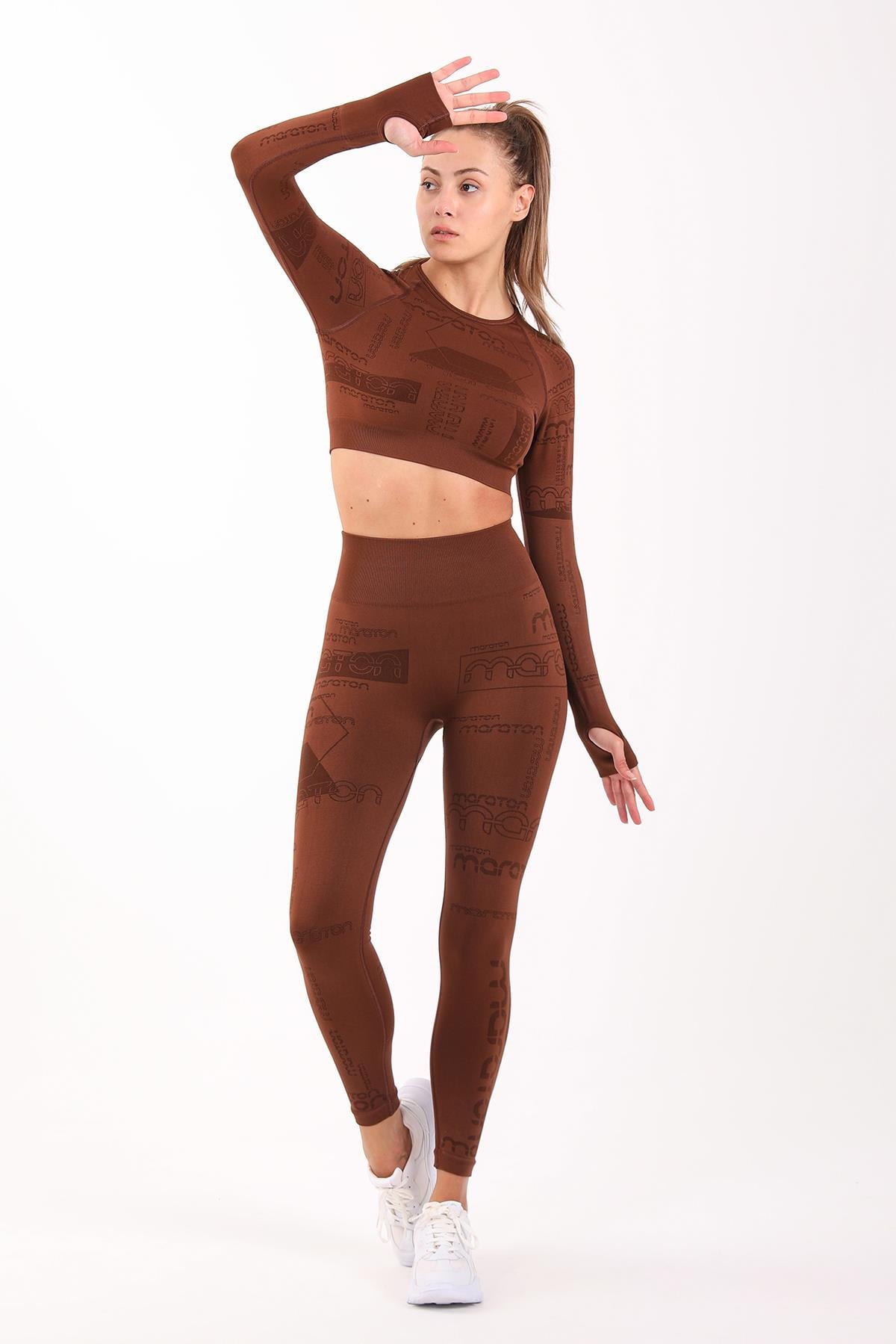 Maraton Active SlimFit Kadın Bisiklet Yaka  Uzun Kol Koşu Crop Top 816025
