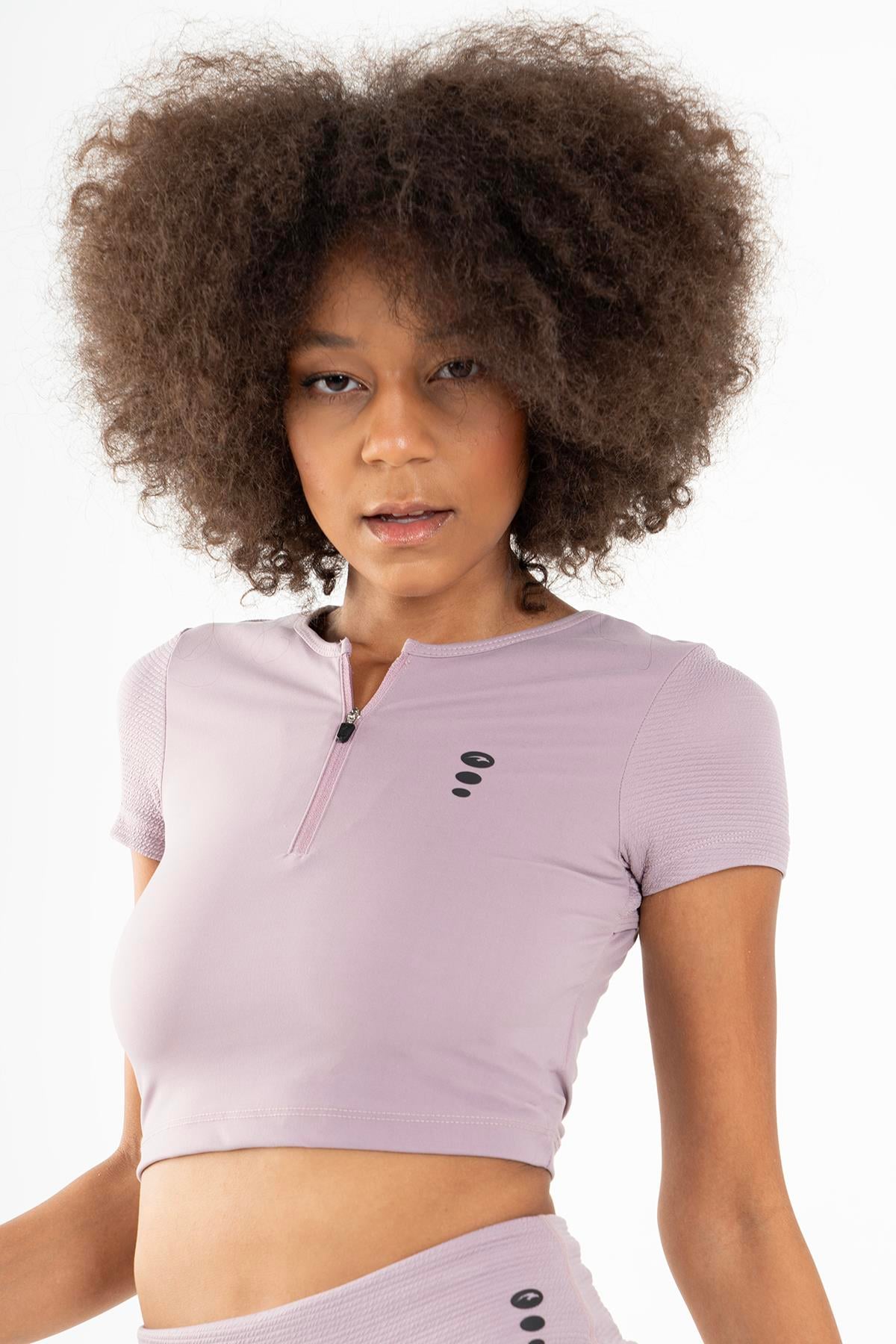 Maraton Active SlimFit Kadın Bisiklet Yaka  Kısa Kol Fitness Crop Top 21973