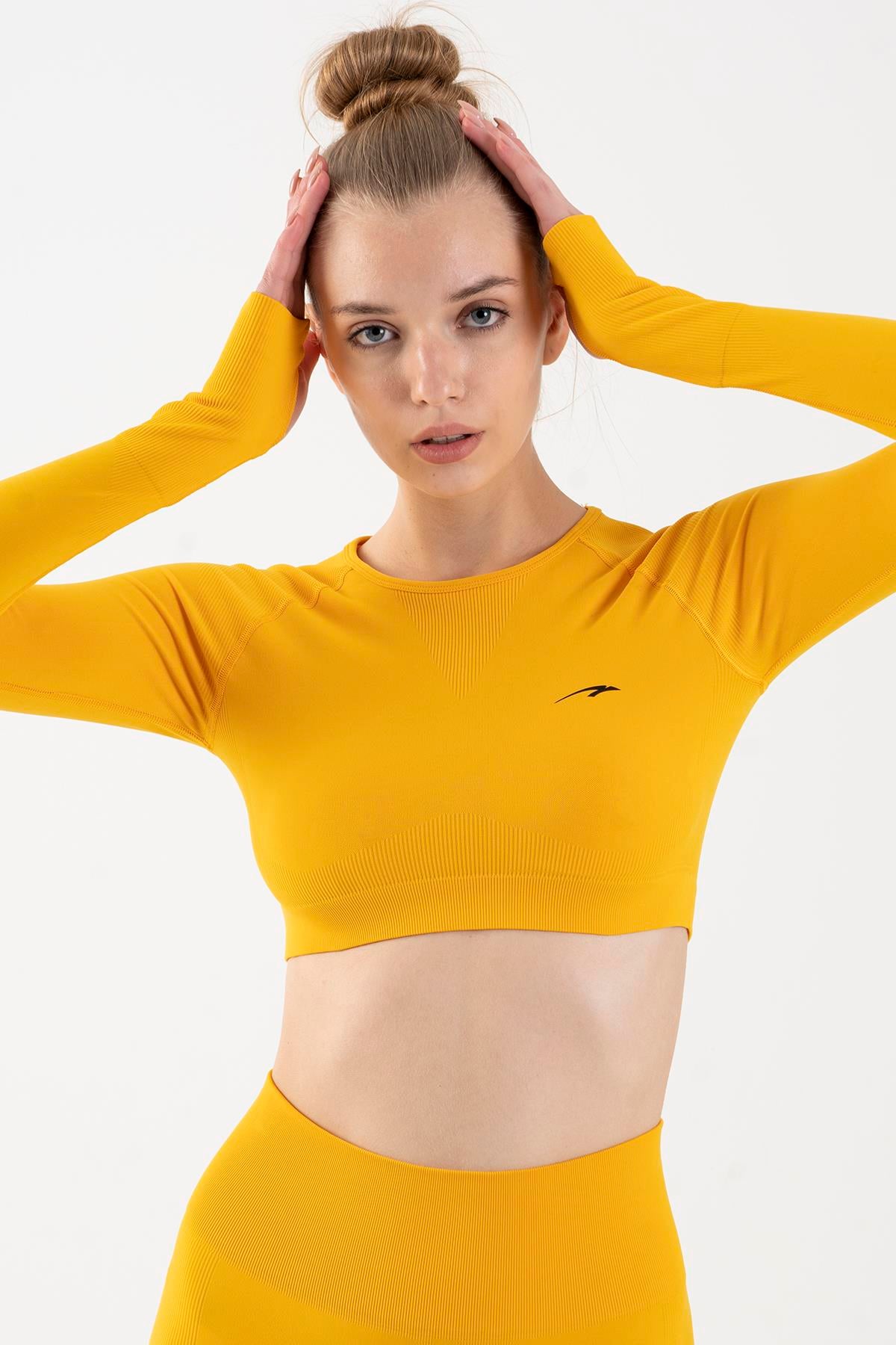 Maraton Active SlimFit Kadın Bisiklet Yaka  Uzun Kol Training Crop Top 816005