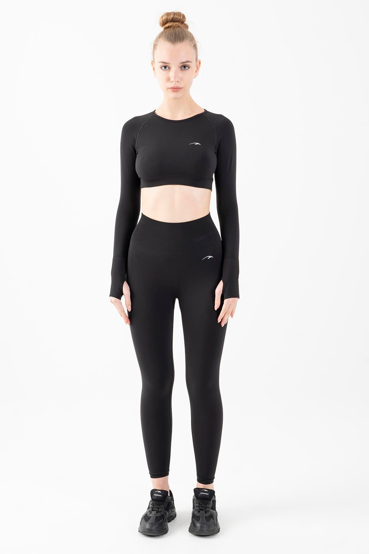 Maraton Active SlimFit Kadın Bisiklet Yaka  Uzun Kol Training Crop Top 816005