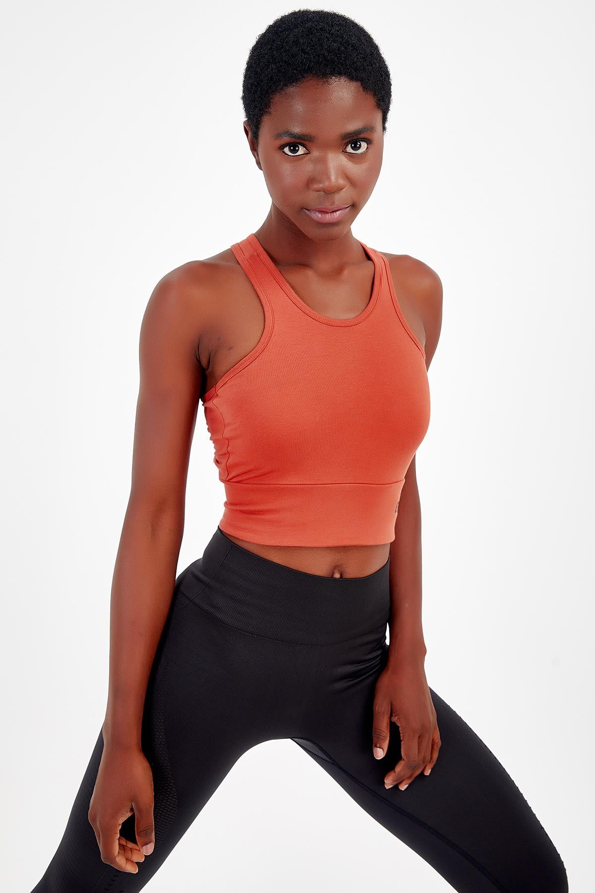 Maraton Active SlimFit Kadın Bisiklet Yaka  Kolsuz Gym Kiremit-Siyah Bra 17499