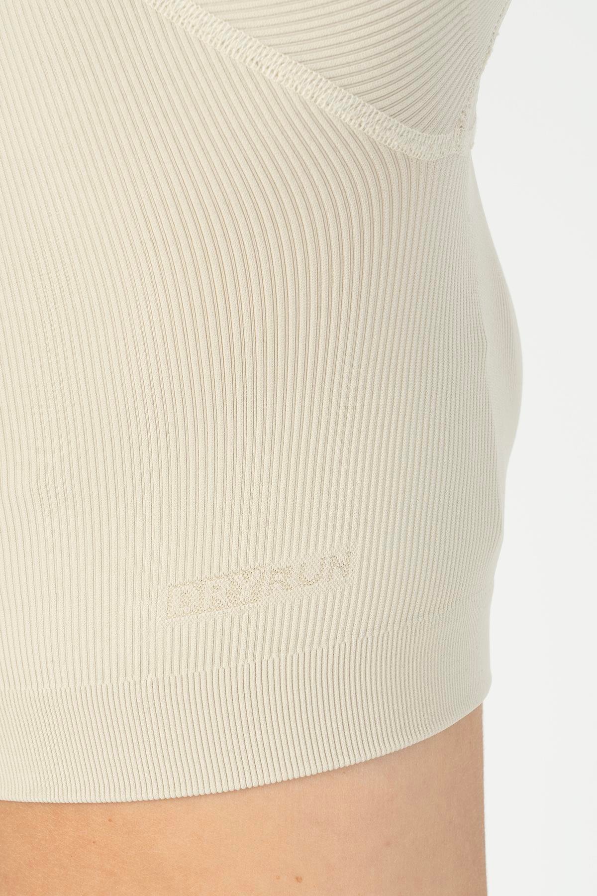 Maraton Active SlimFit Kadın Bisiklet Yaka  Kısa Kol Koşu Kil Rengi Crop Top 811039