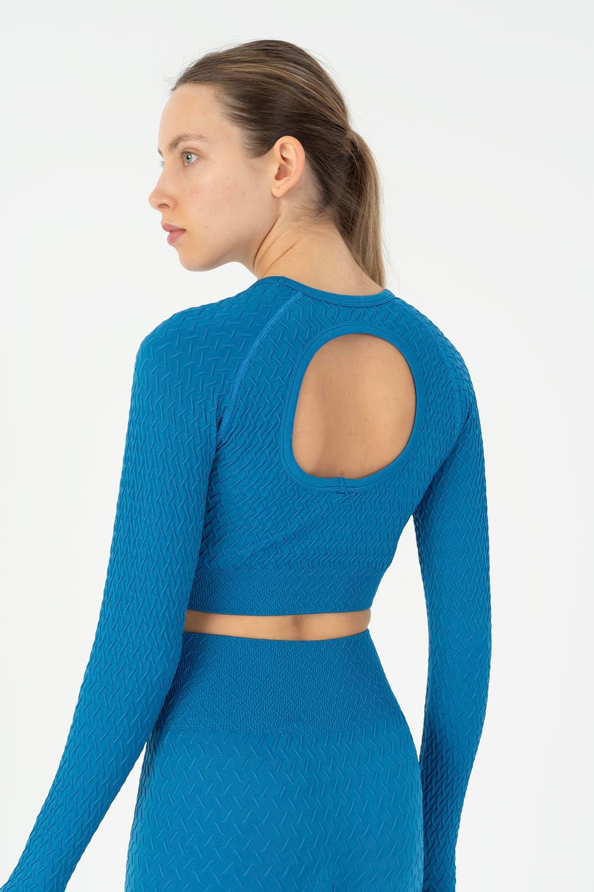 Maraton Active SlimFit Kadın Bisiklet Yaka  Reglan Kol Koşu  Crop Top 816026