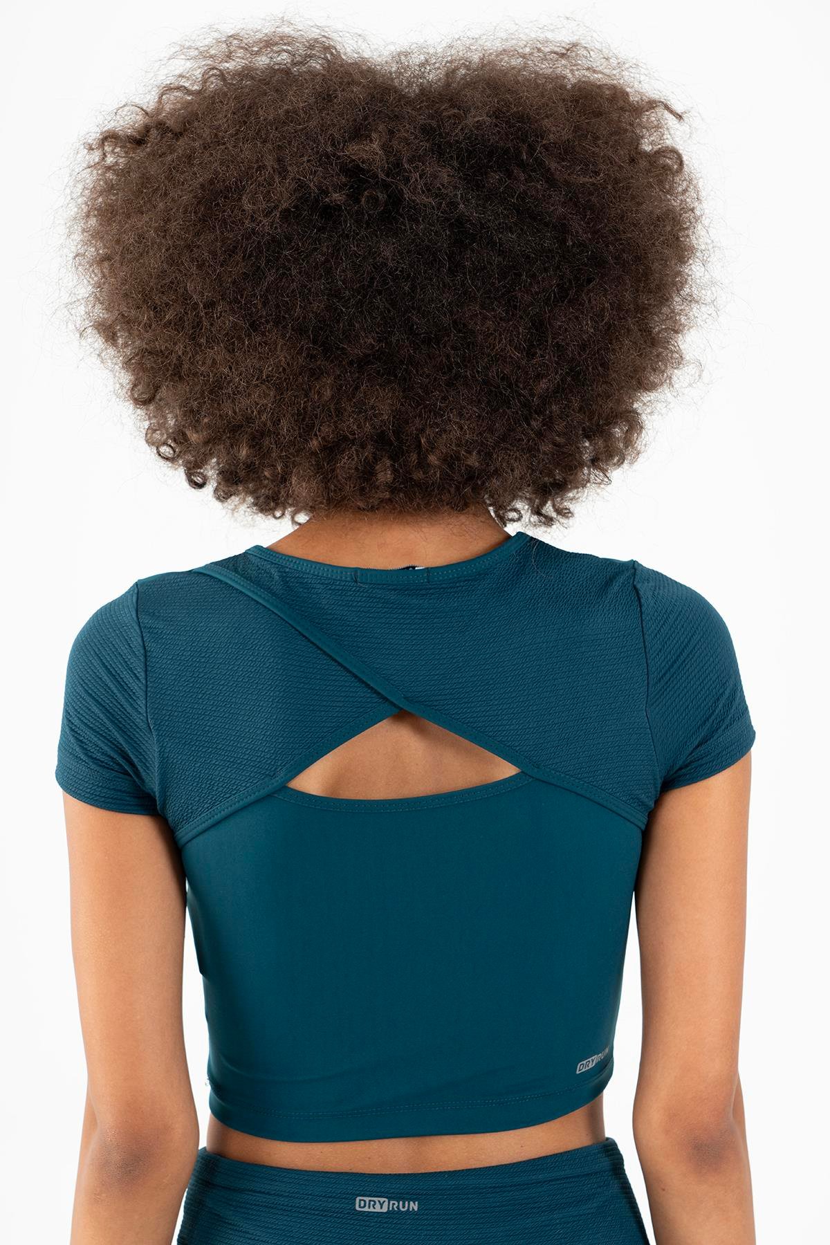 Maraton Active SlimFit Kadın Bisiklet Yaka  Kısa Kol Fitness Crop Top 21973