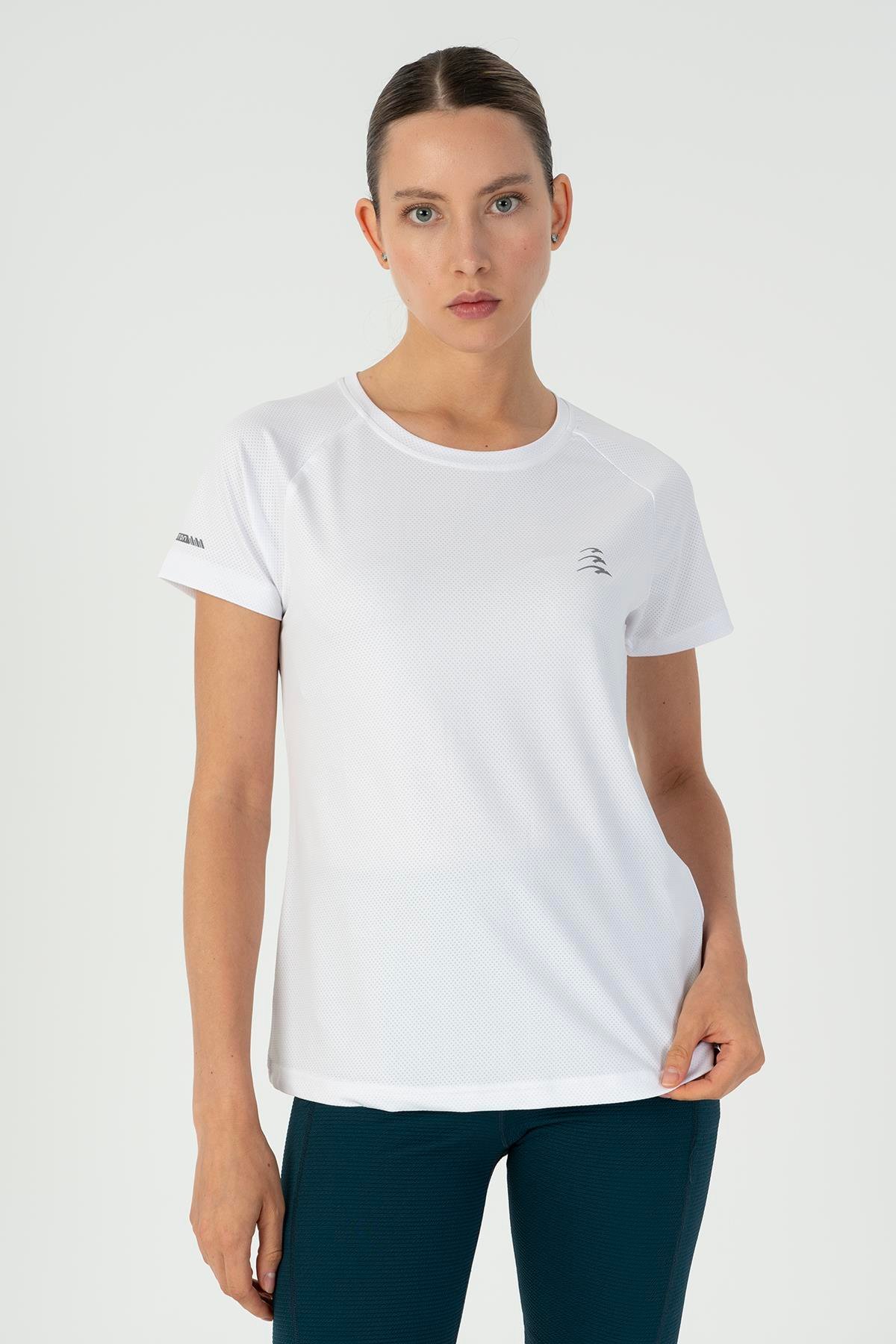 Maraton Active SlimFit Kadın Bisiklet Yaka  Reglan Kol RUN Beyaz T-shirt 23236