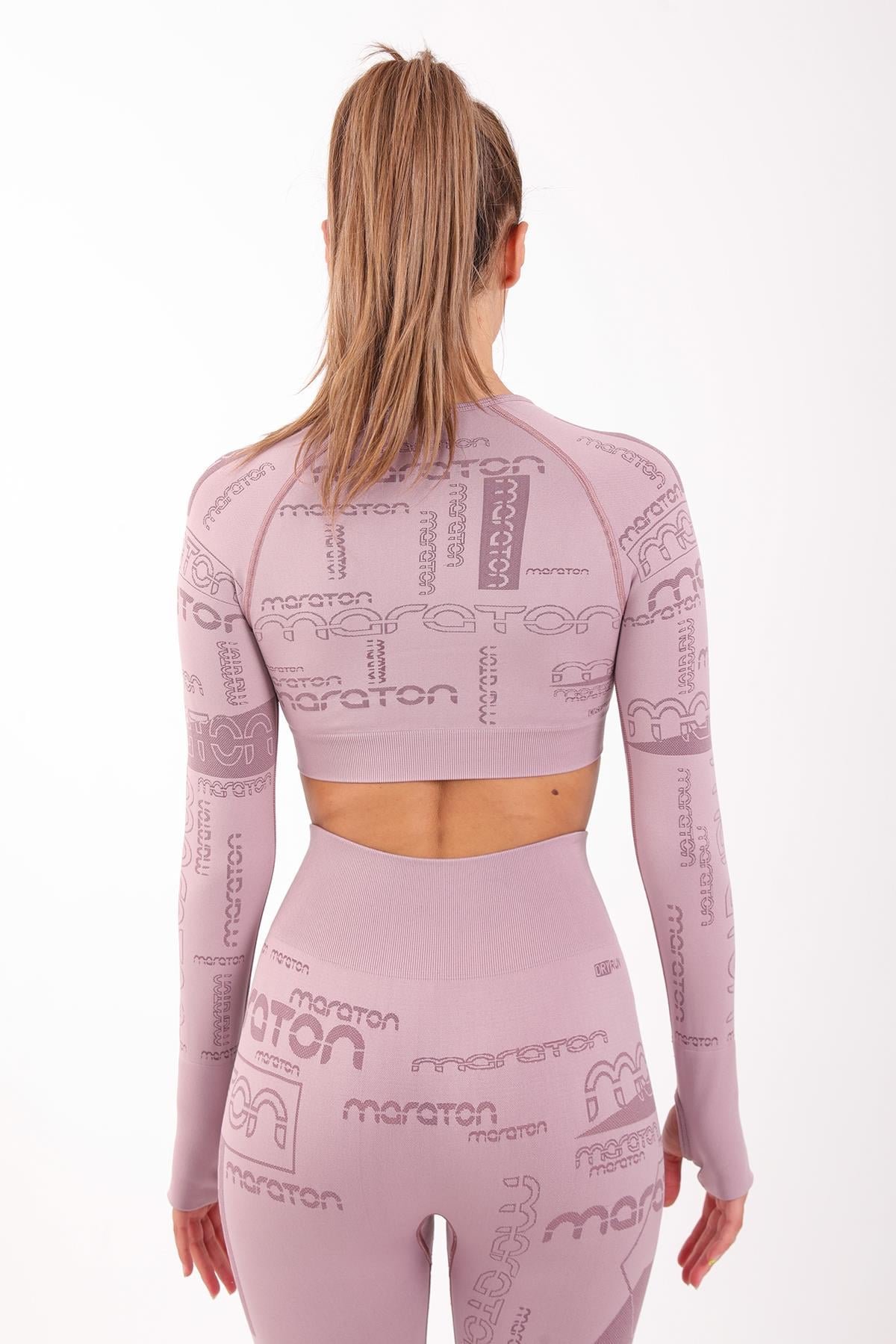 Maraton Active SlimFit Kadın Bisiklet Yaka  Uzun Kol Koşu Crop Top 816025