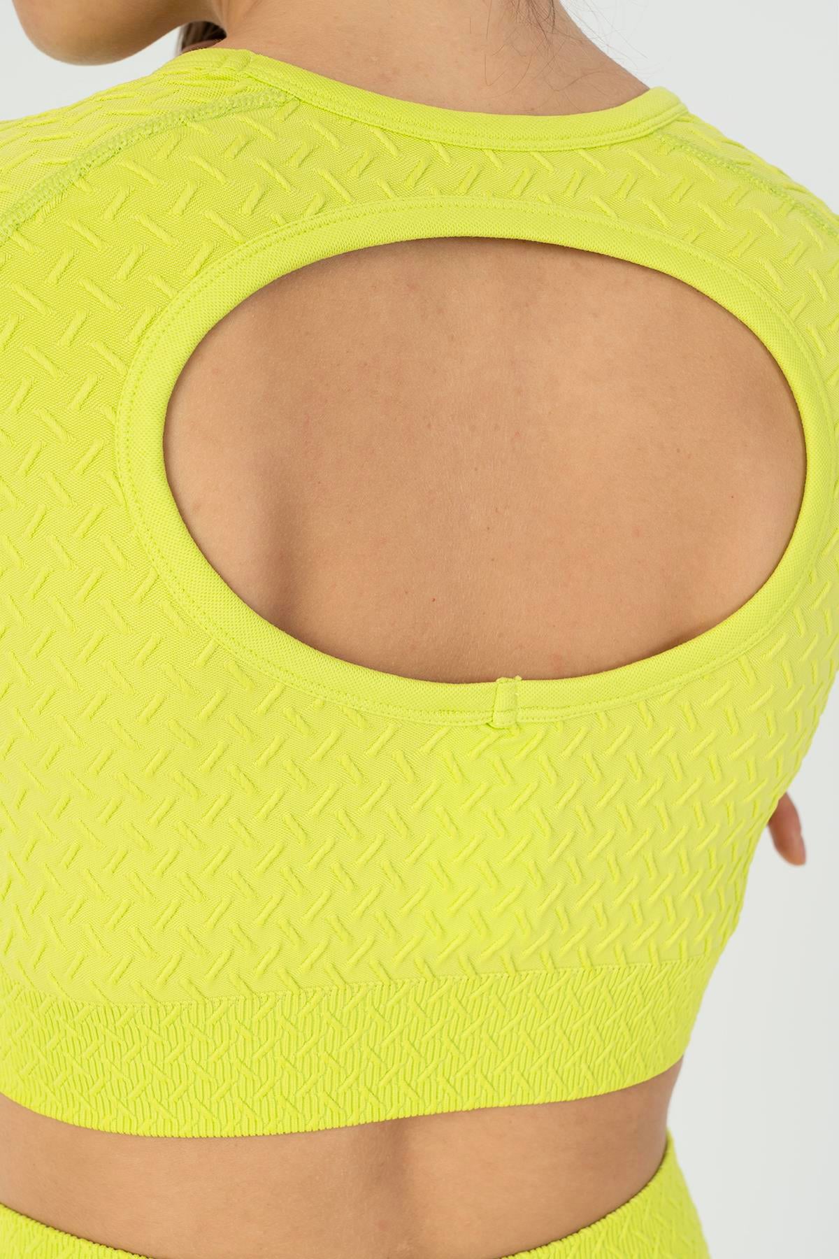 Maraton Active SlimFit Kadın Bisiklet Yaka  Reglan Kol Koşu Neon Yeşil Crop Top 816026