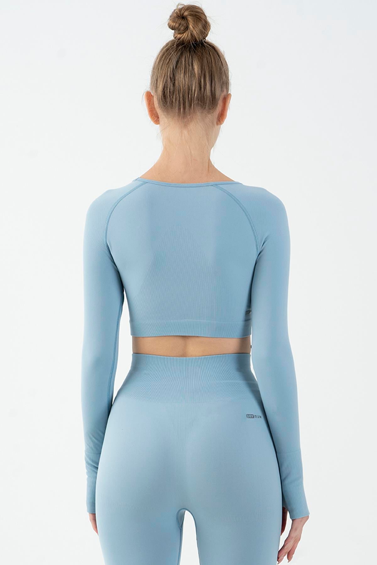 Maraton Active SlimFit Kadın Bisiklet Yaka  Uzun Kol Training Crop Top 816005