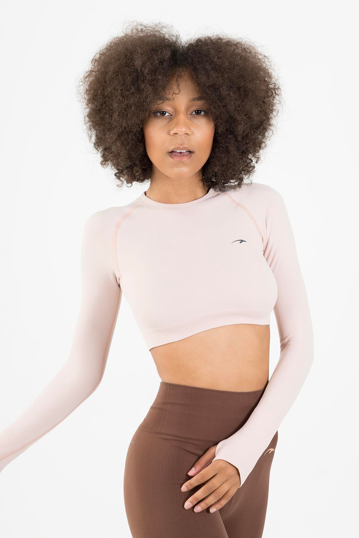 Maraton Active SlimFit Kadın Bisiklet Yaka  Uzun Kol Training Crop Top 816005
