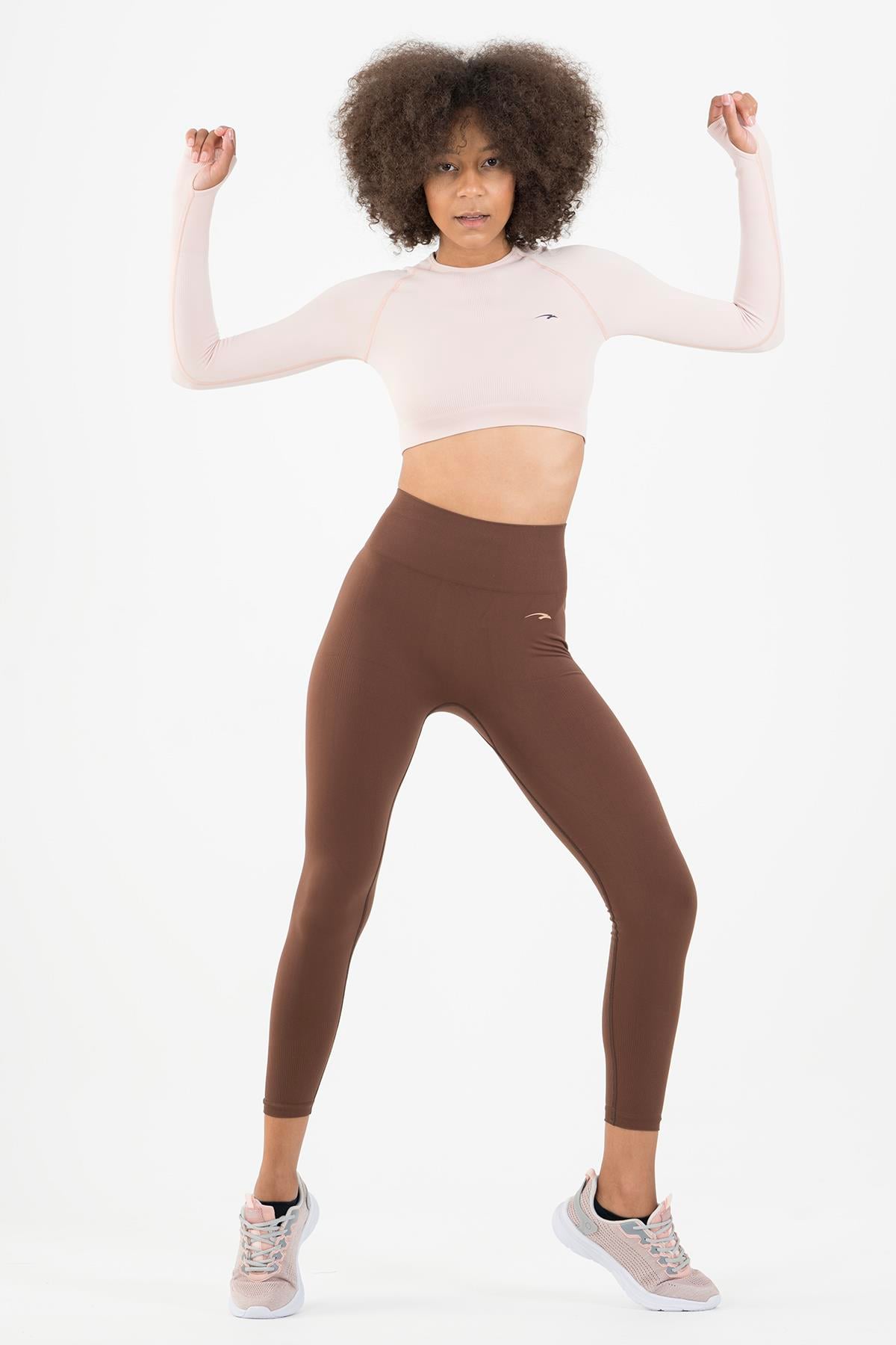 Maraton Active SlimFit Kadın Bisiklet Yaka  Uzun Kol Training Crop Top 816005