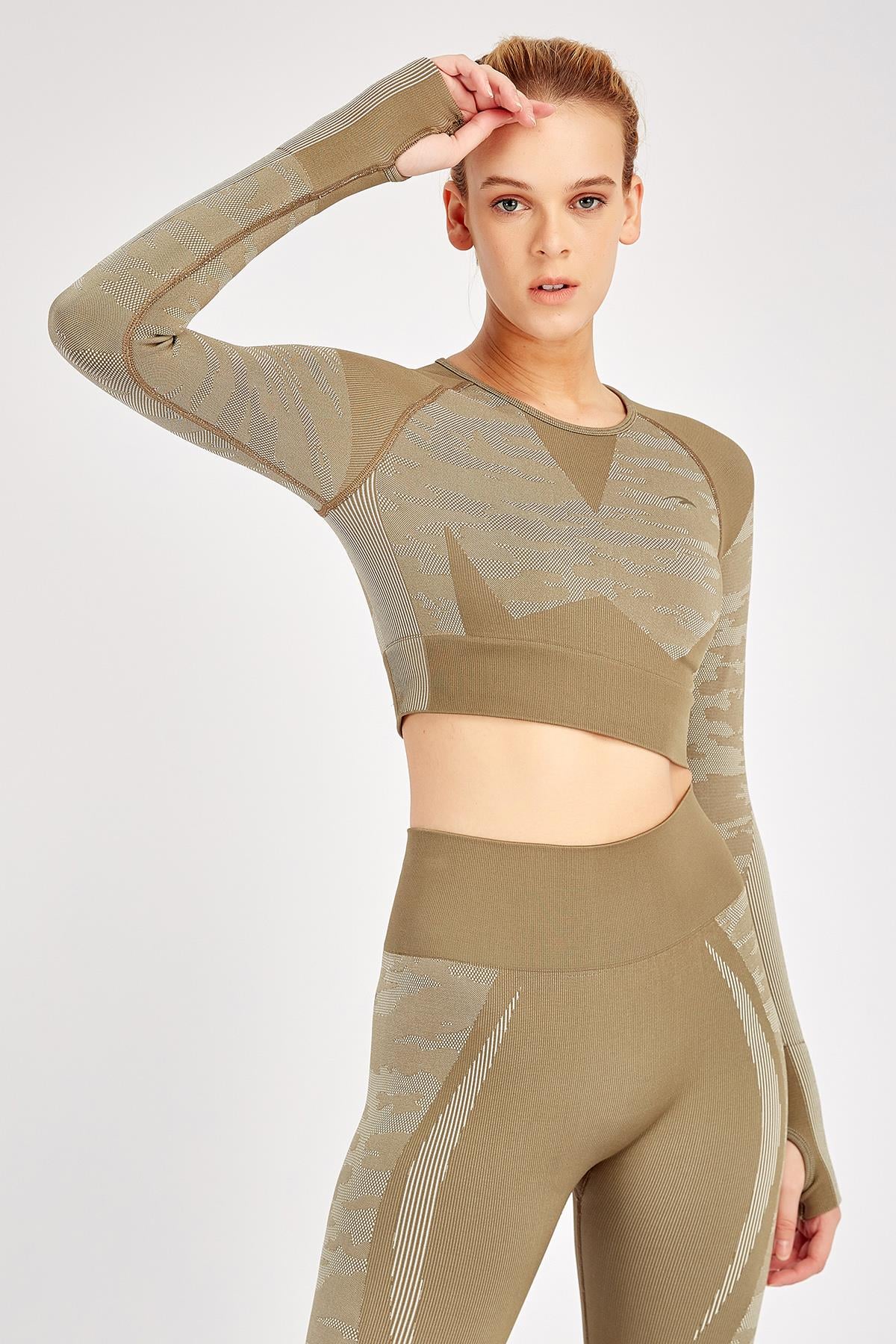 Maraton Active SlimFit Kadın Bisiklet Yaka  Uzun Kol Fitness Crop Top 816013