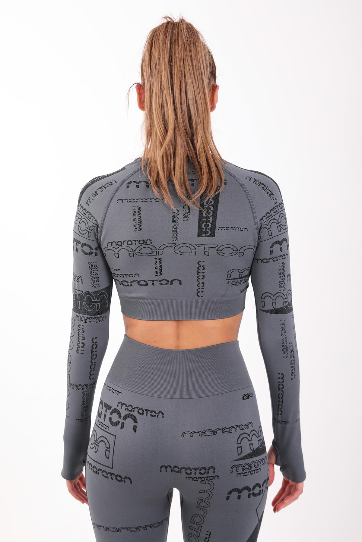 Maraton Active SlimFit Kadın Bisiklet Yaka  Uzun Kol Koşu Crop Top 816025