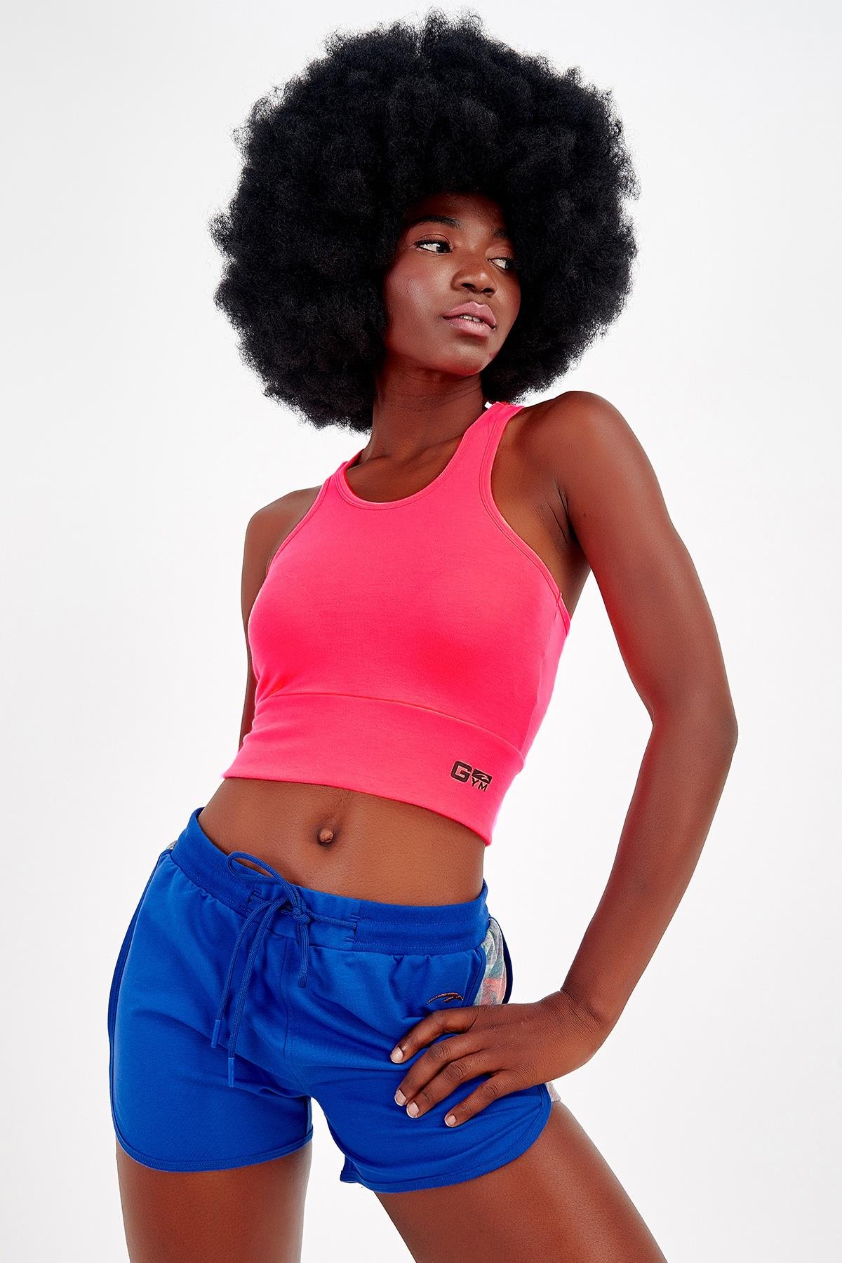 Maraton Active SlimFit Kadın Bisiklet Yaka  Kolsuz Gym Neon Pembe Bra 17499
