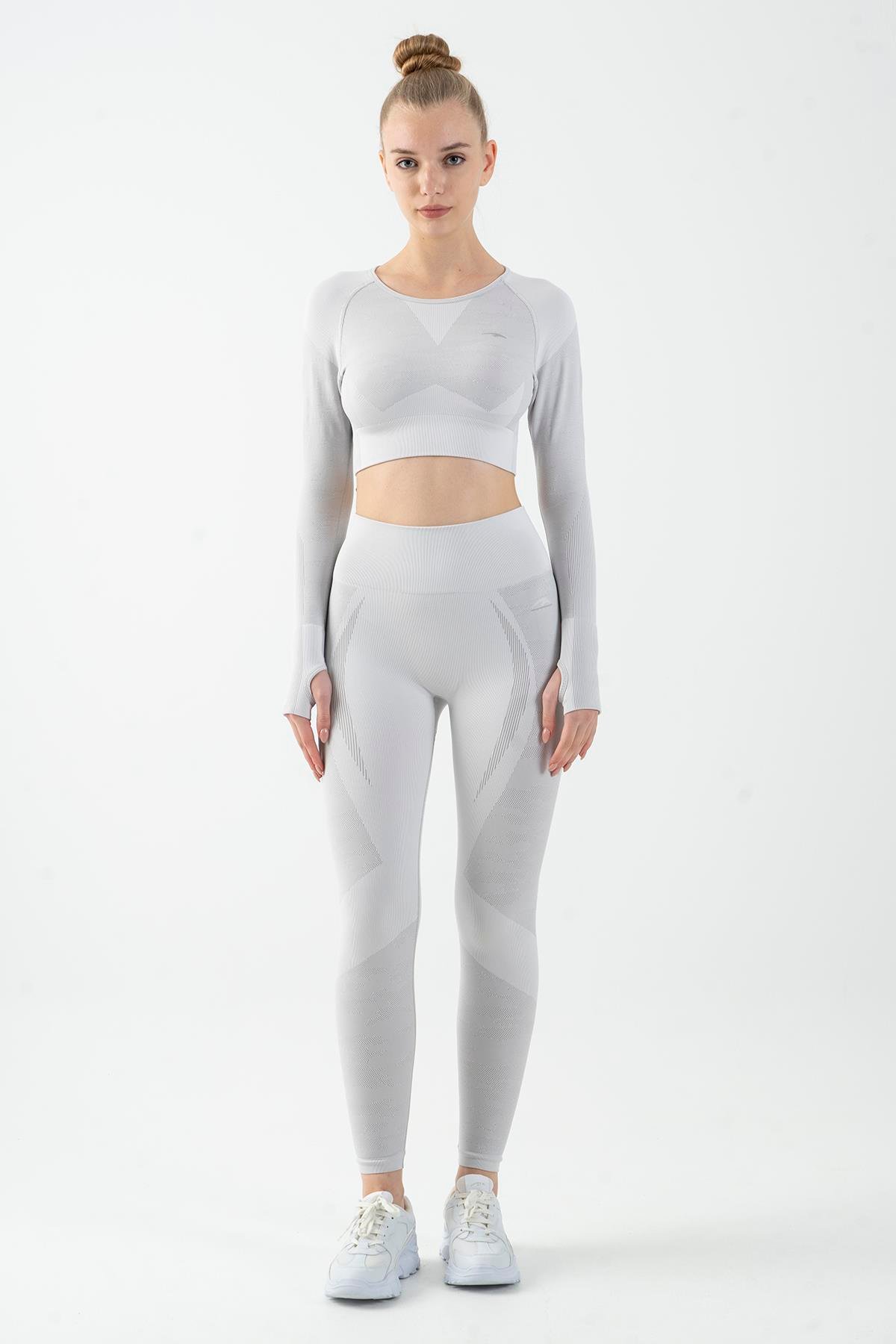 Maraton Active SlimFit Kadın Bisiklet Yaka  Uzun Kol Fitness Crop Top 816013