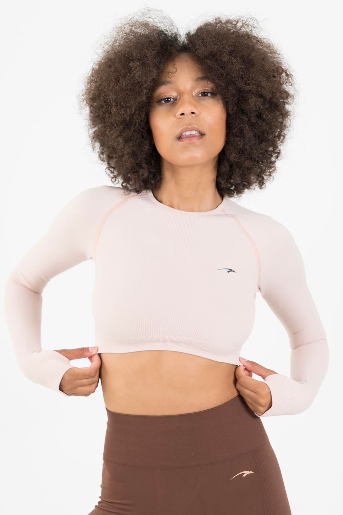 Maraton Active SlimFit Kadın Bisiklet Yaka  Uzun Kol Training Crop Top 816005