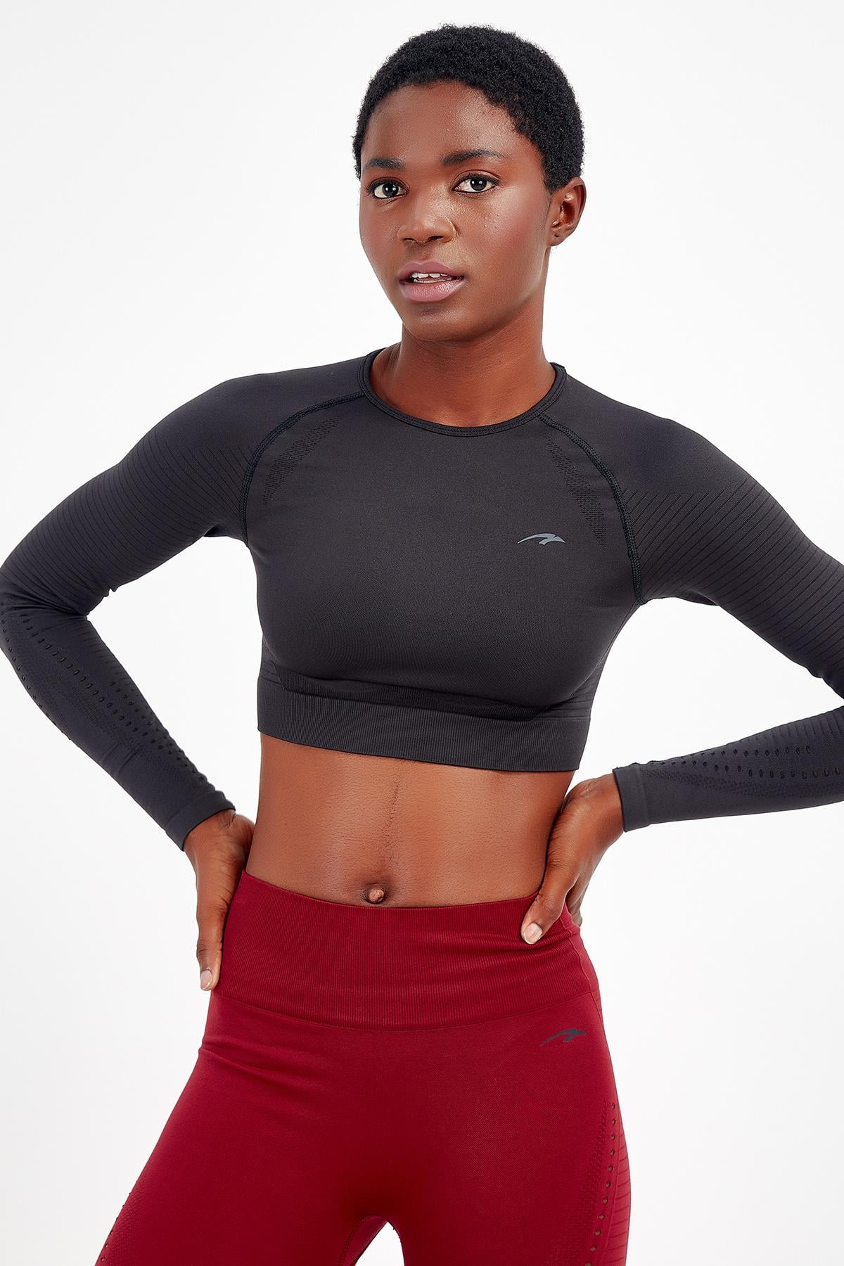 Maraton Active SlimFit Kadın Bisiklet Yaka  Uzun Kol Fitness Crop Top 816008