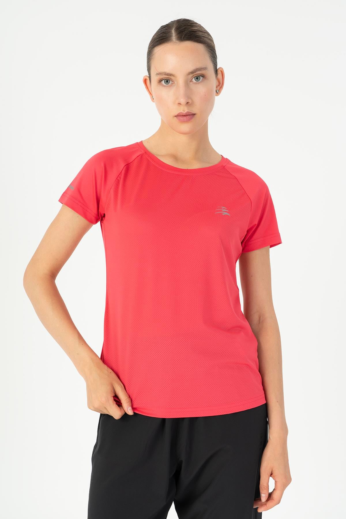 Maraton Active SlimFit Kadın Bisiklet Yaka  Reglan Kol RUN Mercan T-shirt 23236