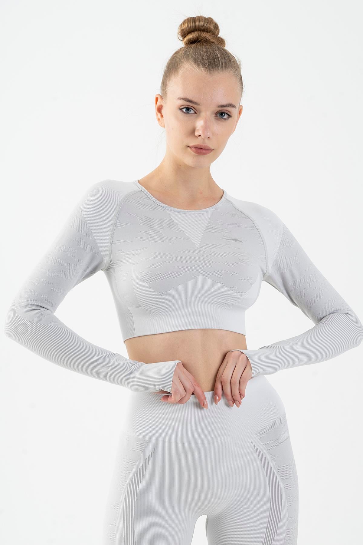 Maraton Active SlimFit Kadın Bisiklet Yaka  Uzun Kol Fitness Crop Top 816013