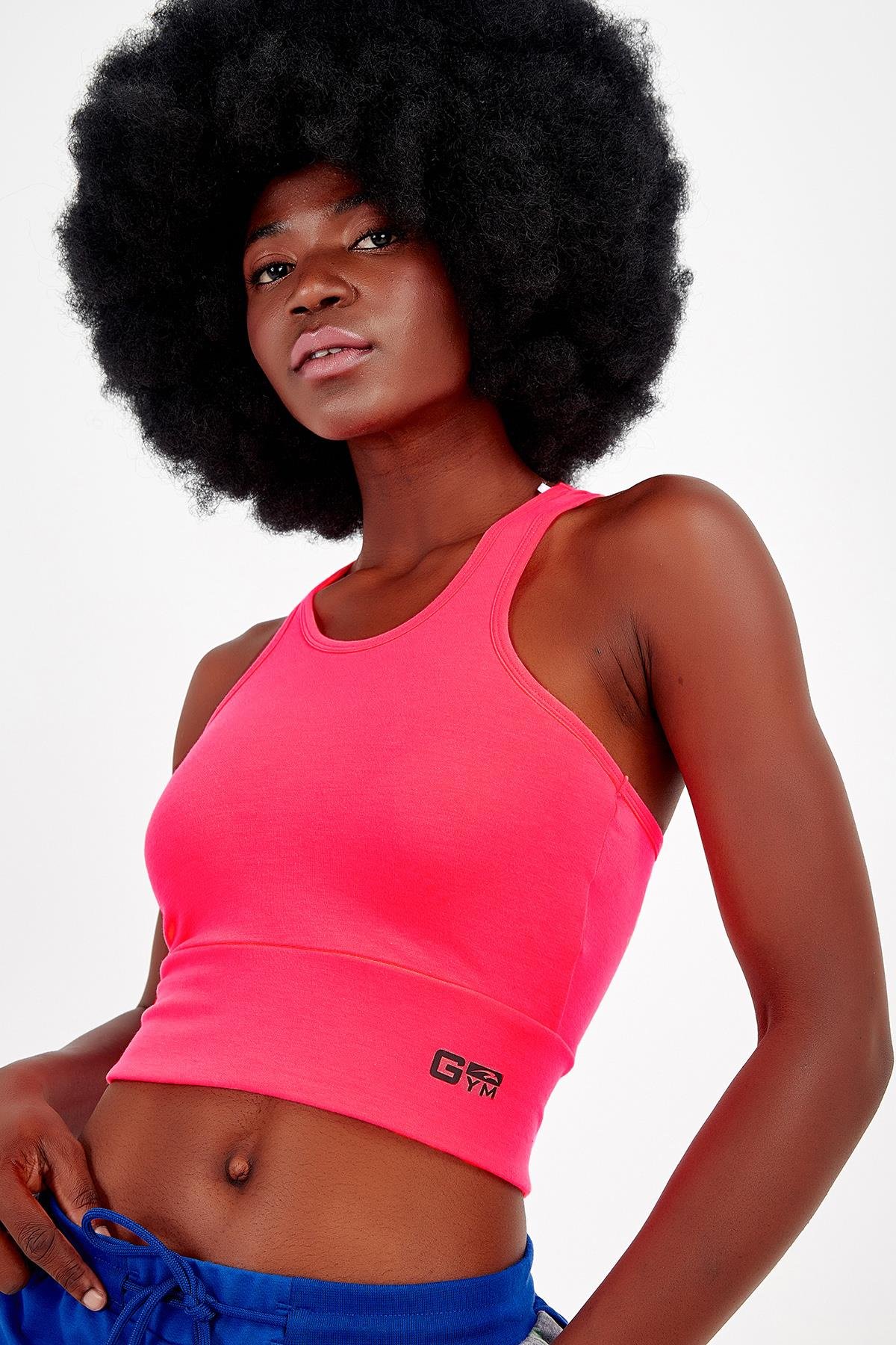 Maraton Active SlimFit Kadın Bisiklet Yaka  Kolsuz Gym Neon Pembe Bra 17499