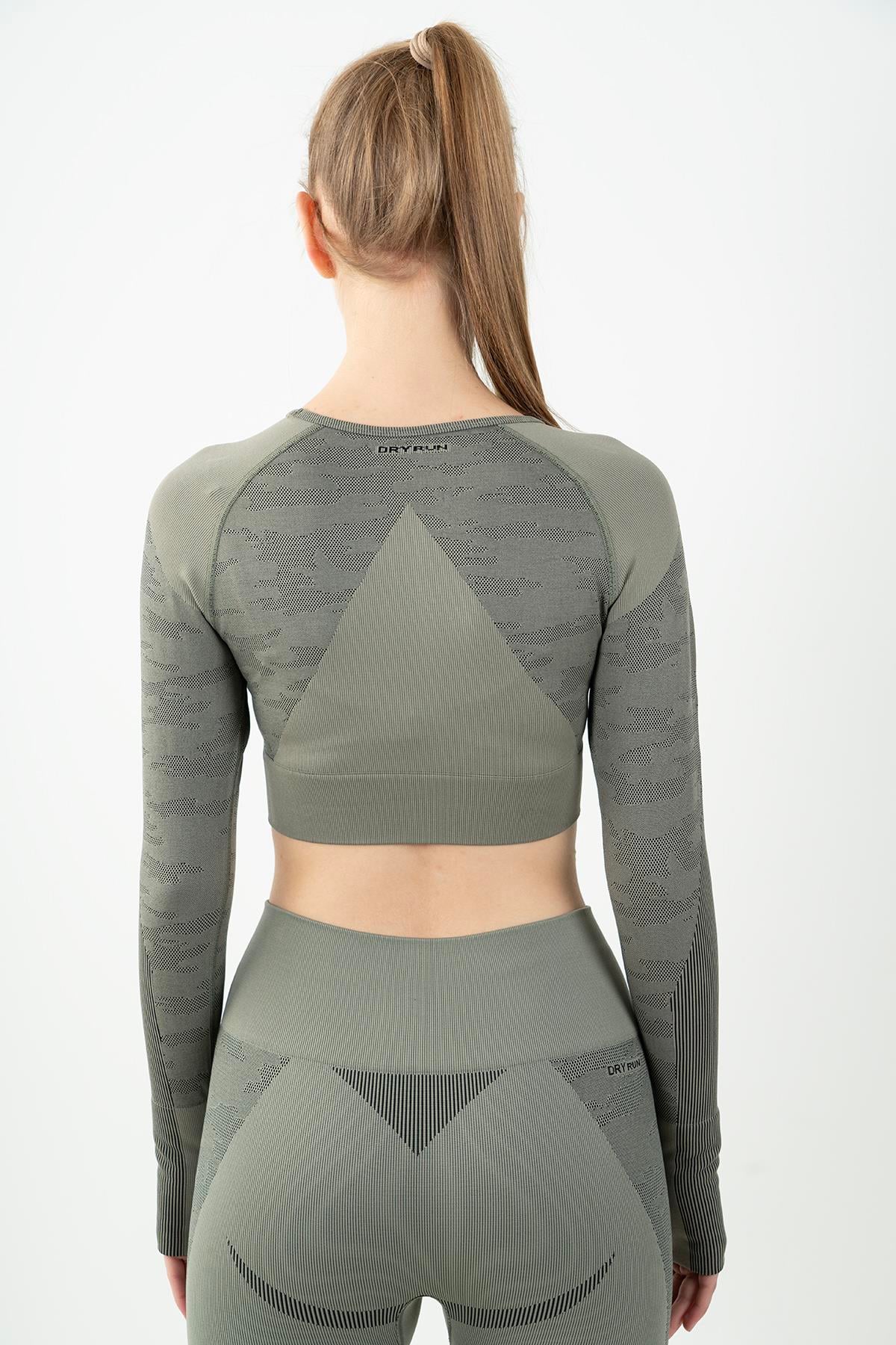 Maraton Active SlimFit Kadın Bisiklet Yaka  Uzun Kol Fitness Crop Top 816013