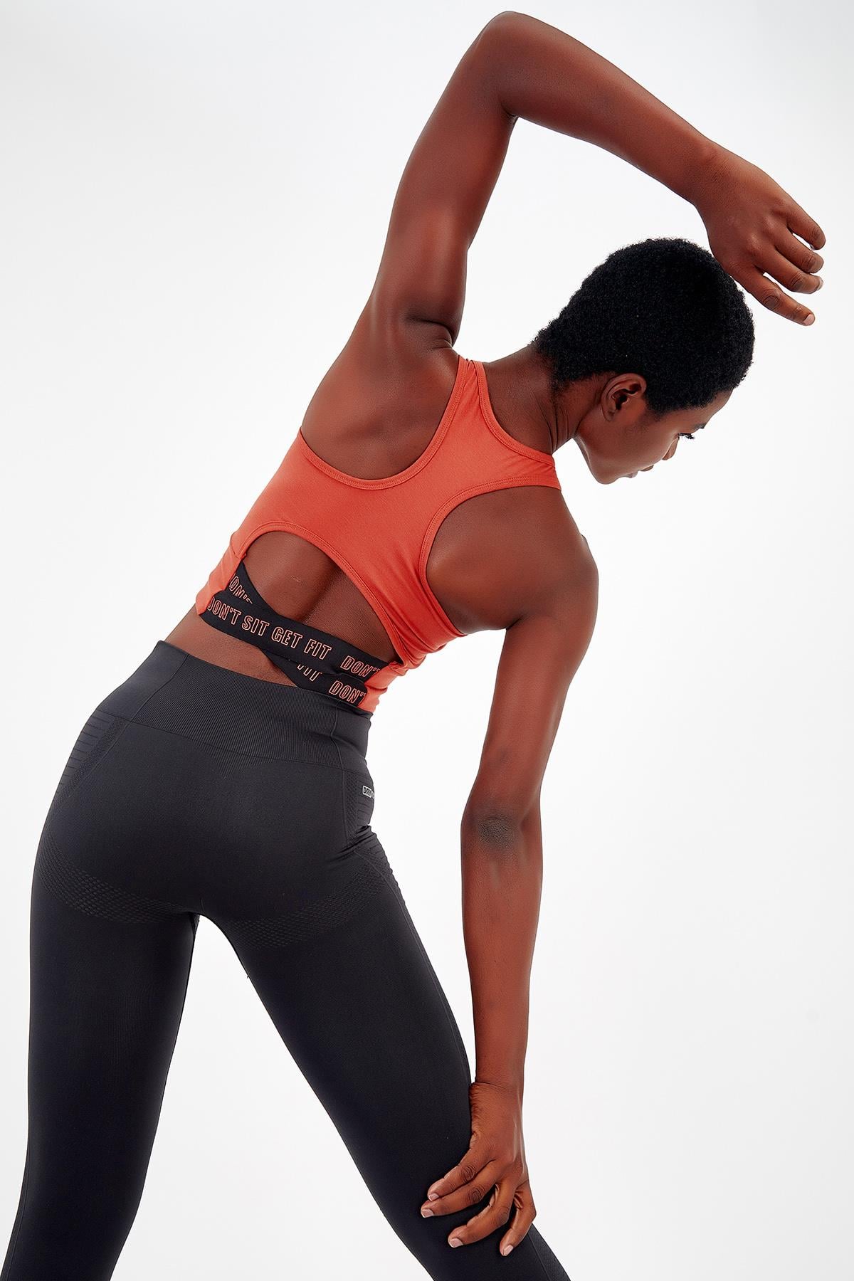 Maraton Active SlimFit Kadın Bisiklet Yaka  Kolsuz Gym Kiremit-Siyah Bra 17499