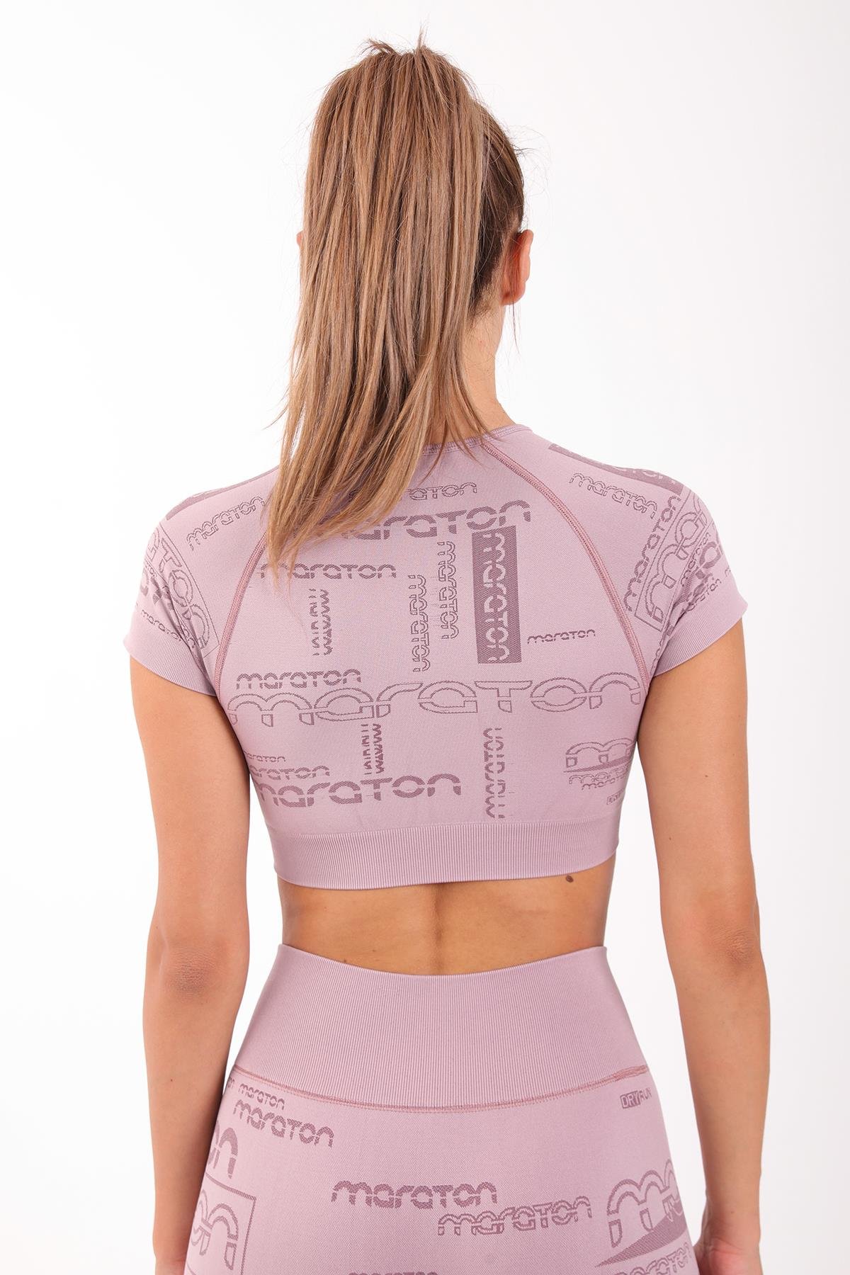 Maraton Active SlimFit Kadın Bisiklet Yaka  Kısa Kol Koşu Crop Top 811037