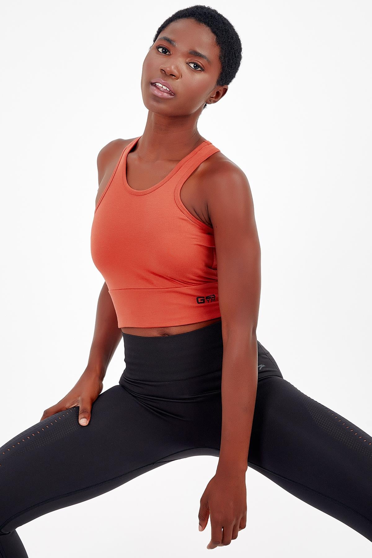 Maraton Active SlimFit Kadın Bisiklet Yaka  Kolsuz Gym Kiremit-Siyah Bra 17499