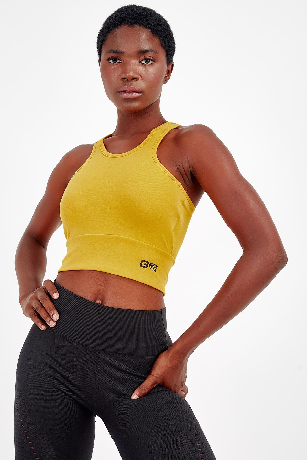 Maraton Active SlimFit Kadın Bisiklet Yaka  Kolsuz Gym Sarı Bra 17499