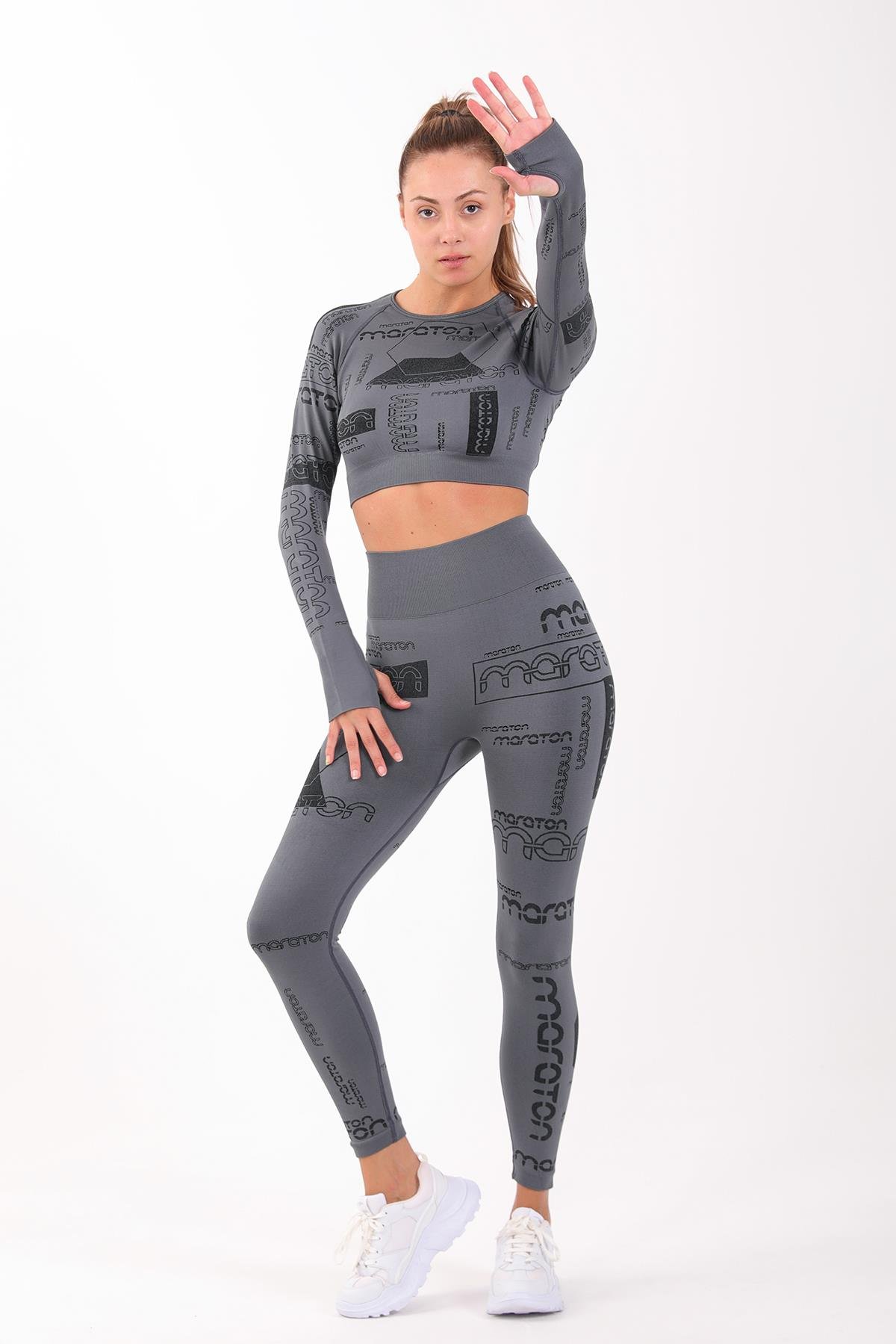 Maraton Active SlimFit Kadın Bisiklet Yaka  Uzun Kol Koşu Crop Top 816025