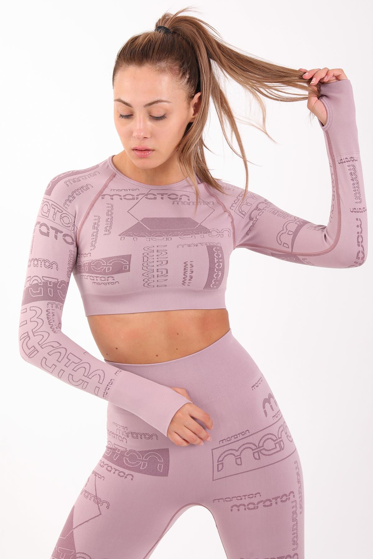 Maraton Active SlimFit Kadın Bisiklet Yaka  Uzun Kol Koşu Crop Top 816025