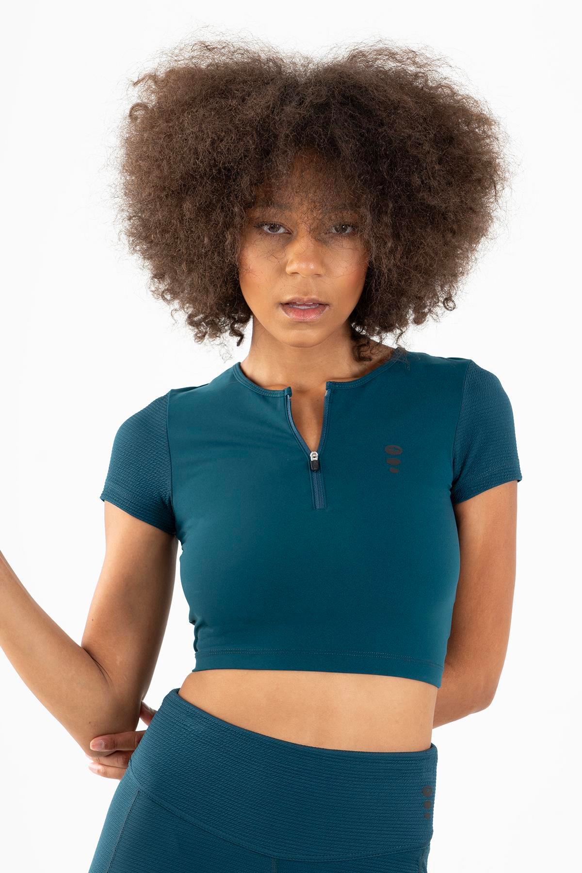 Maraton Active SlimFit Kadın Bisiklet Yaka  Kısa Kol Fitness Crop Top 21973