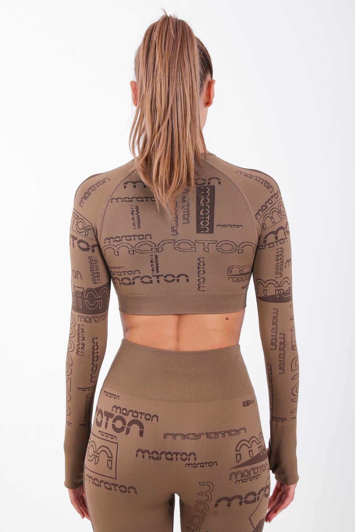 Maraton Active SlimFit Kadın Bisiklet Yaka  Uzun Kol Koşu Crop Top 816025