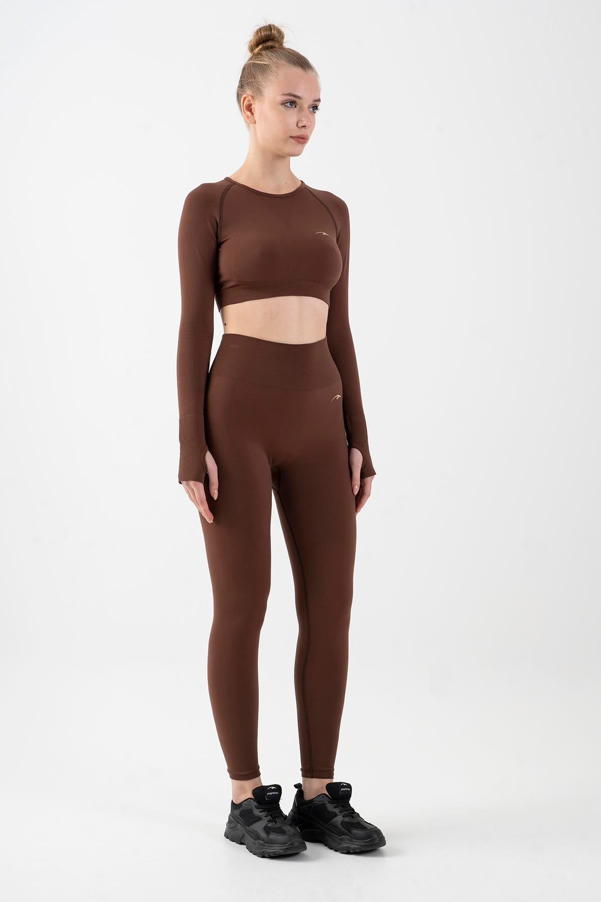 Maraton Active SlimFit Kadın Bisiklet Yaka  Uzun Kol Training Crop Top 816005