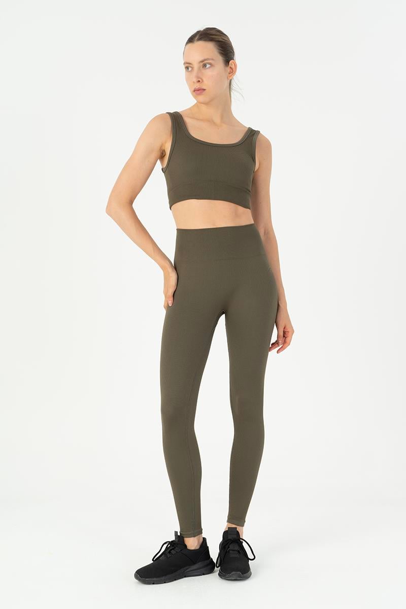 Maraton Active SlimFit Kadın Düz Yaka  Kolsuz Koşu Haki Bra 813097