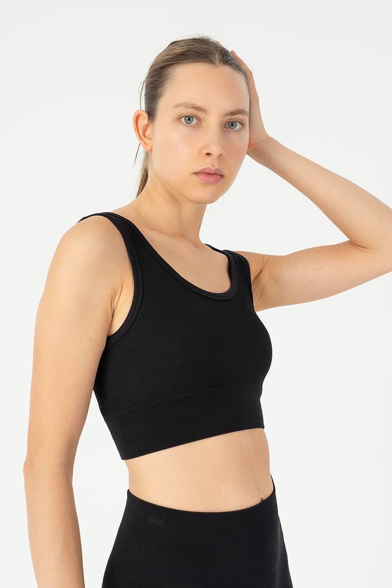 Maraton Active SlimFit Kadın Düz Yaka  Kolsuz Koşu Siyah Bra 813097