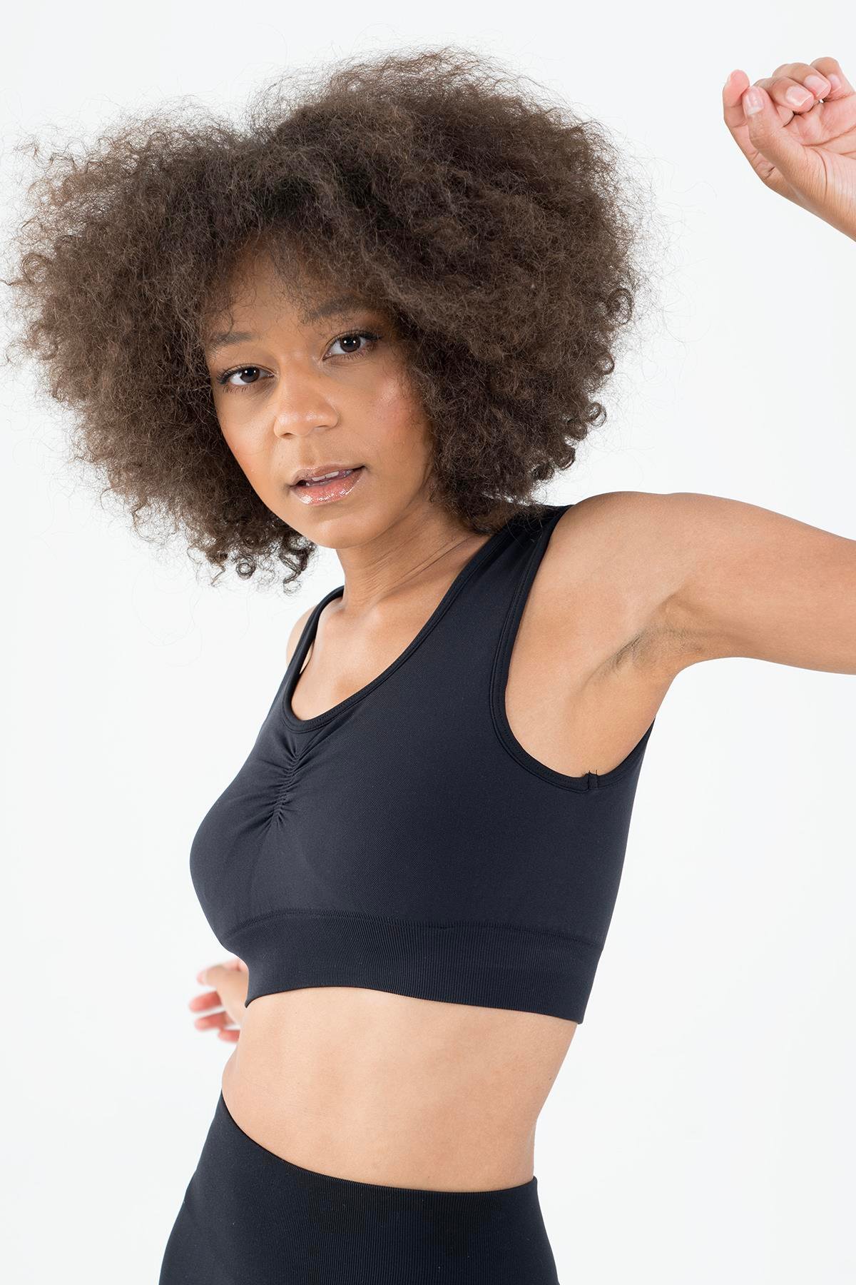 Maraton Active SlimFit Kadın Düz Yaka  Kolsuz Koşu Siyah Bra 813091
