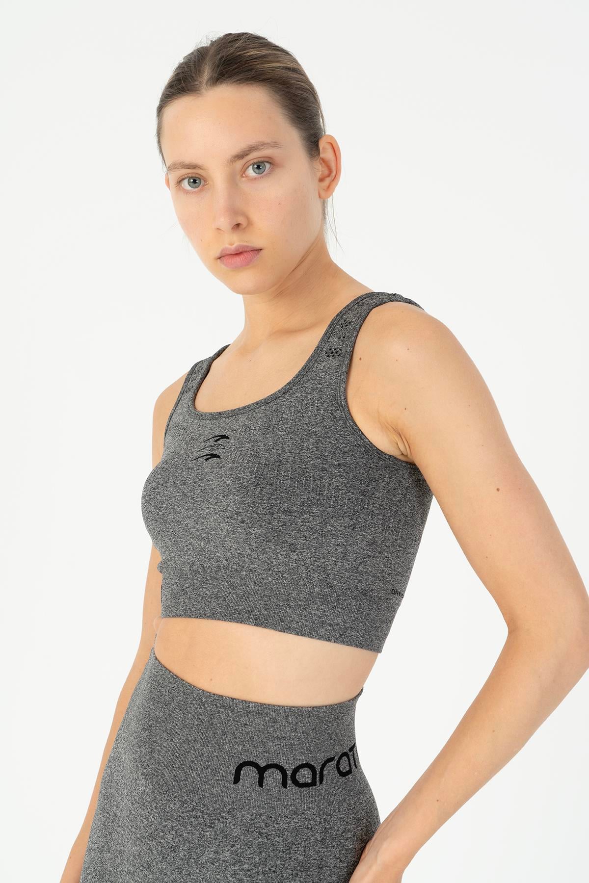 Maraton Active SlimFit Kadın Düz Yaka  Kolsuz Koşu Siyah Bra 813095