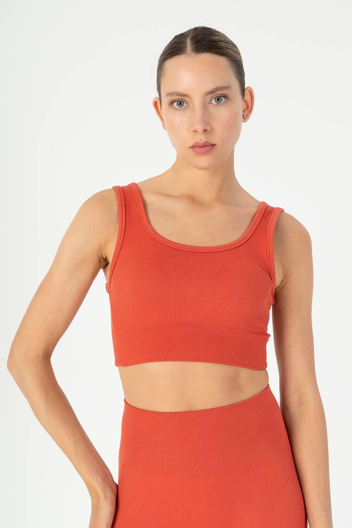 Maraton Active SlimFit Kadın Düz Yaka  Kolsuz Koşu Kiremit Bra 813097