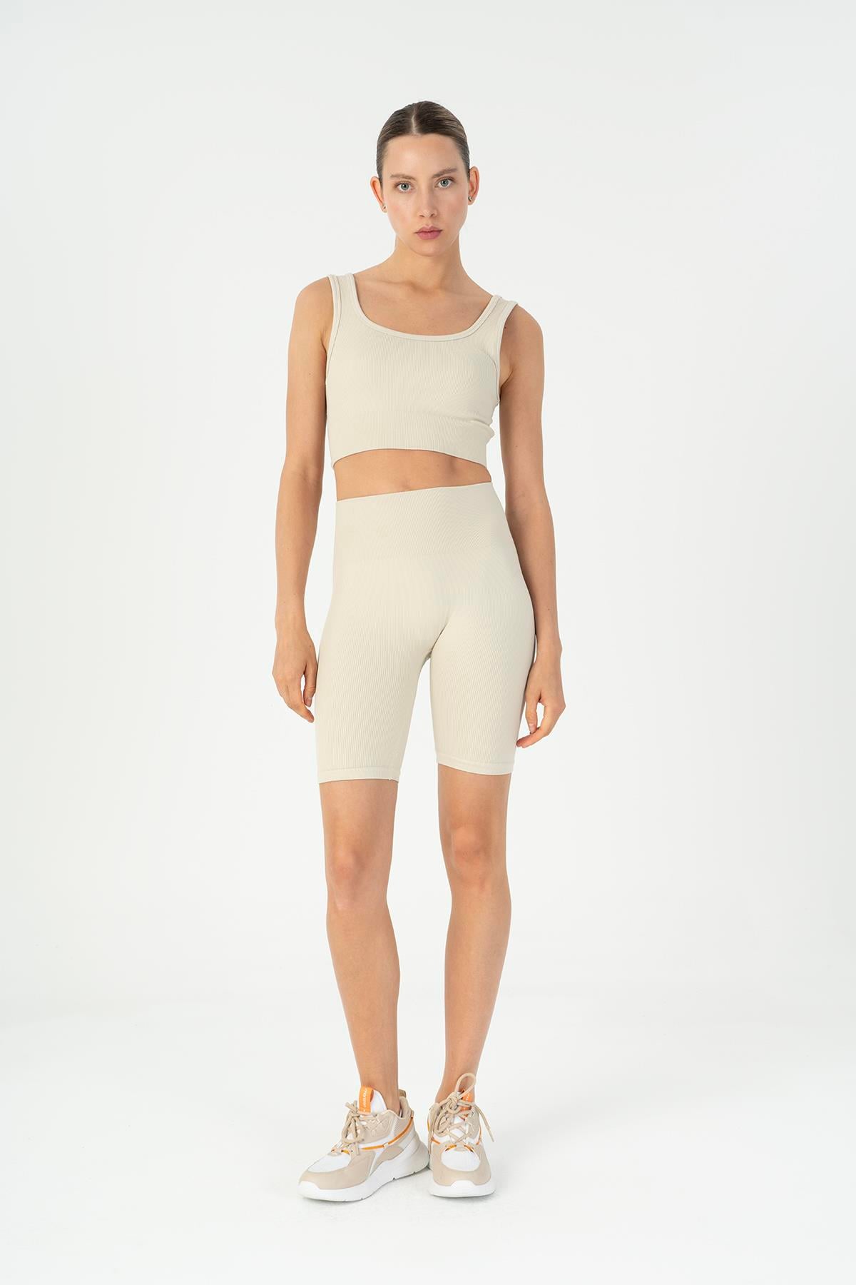 Maraton Active SlimFit Kadın Düz Yaka  Kolsuz Koşu Kil Rengi Bra 813097
