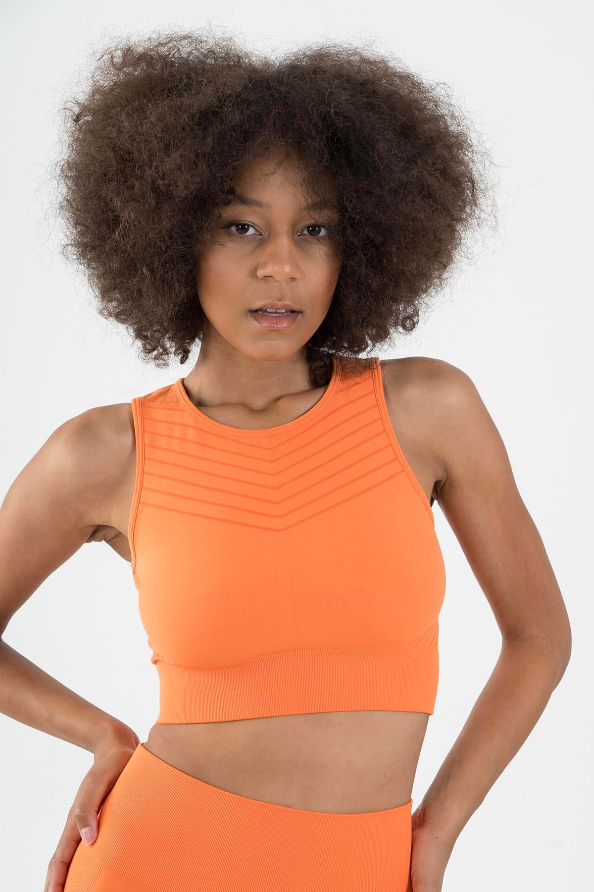 Maraton Active SlimFit Kadın Kapalı Yaka  Kolsuz Koşu Turuncu Bra 813094