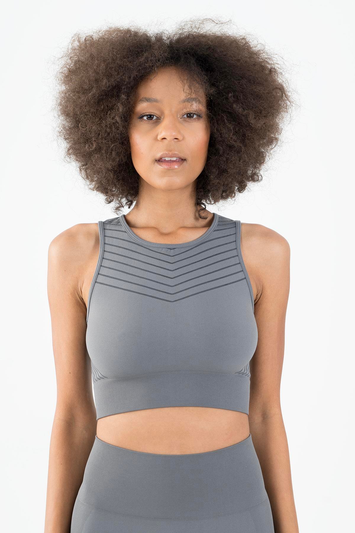 Maraton Active SlimFit Kadın Kapalı Yaka  Kolsuz Koşu Açık Antrasit Bra 813094