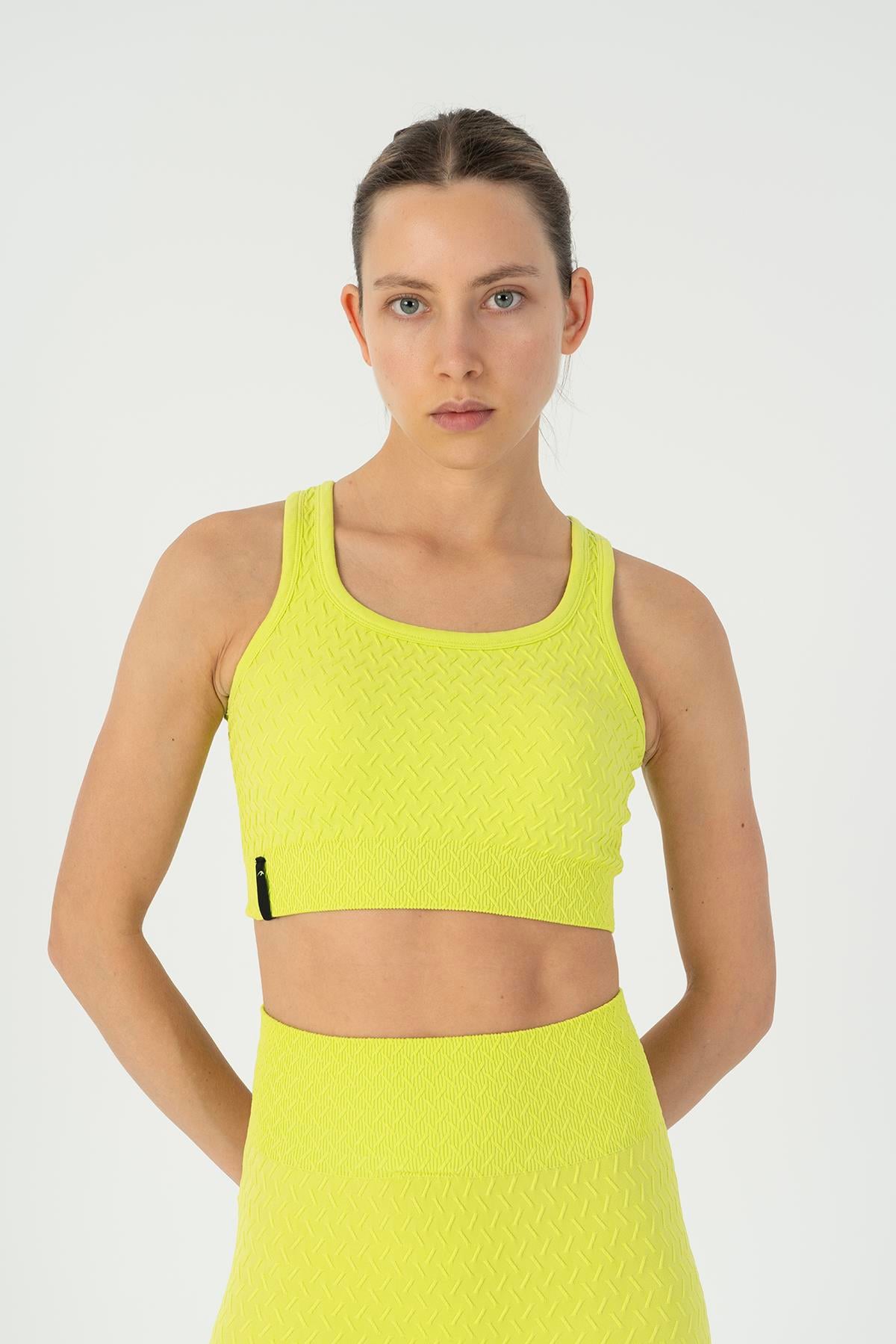 Maraton Active SlimFit Kadın Kapalı Yaka  Kolsuz Koşu Neon Yeşil Bra 813093