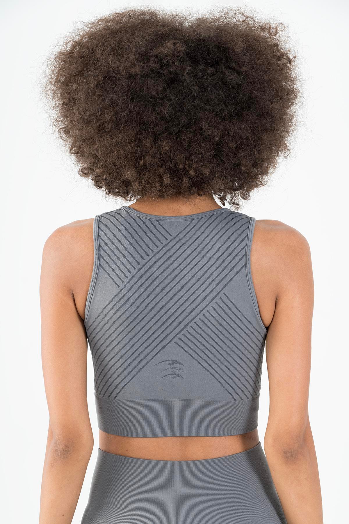 Maraton Active SlimFit Kadın Kapalı Yaka  Kolsuz Koşu Açık Antrasit Bra 813094