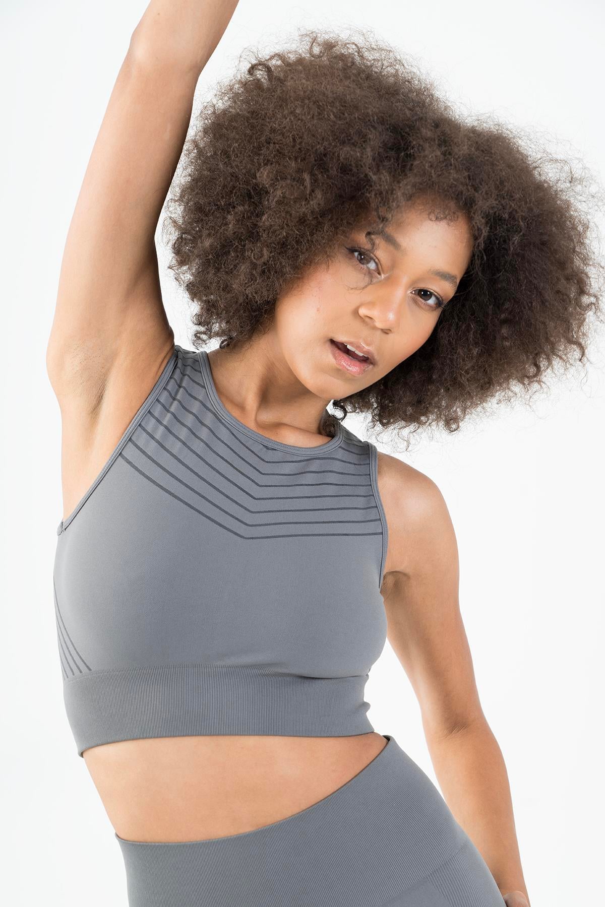Maraton Active SlimFit Kadın Kapalı Yaka  Kolsuz Koşu Açık Antrasit Bra 813094