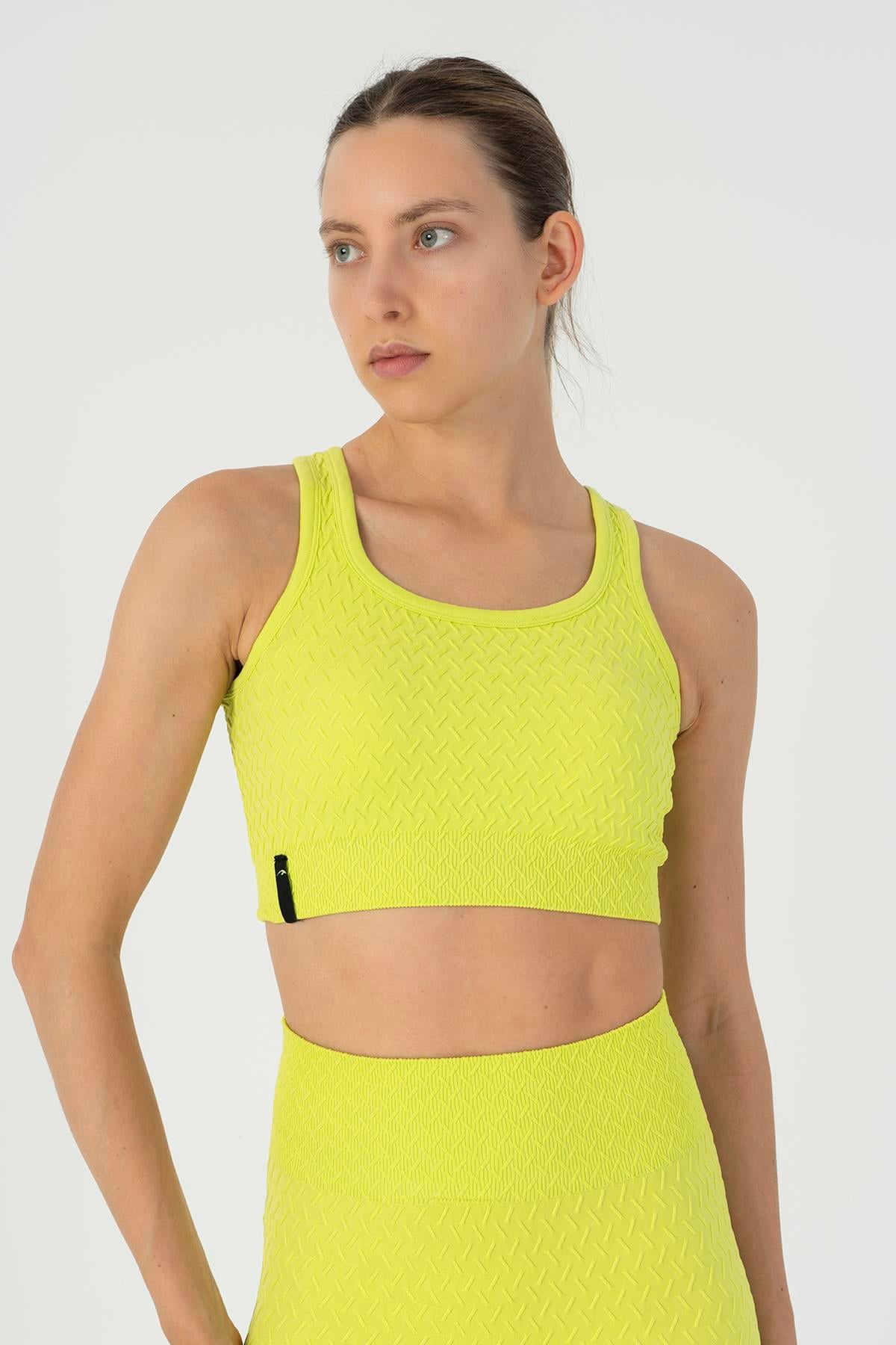 Maraton Active SlimFit Kadın Kapalı Yaka  Kolsuz Koşu Neon Yeşil Bra 813093